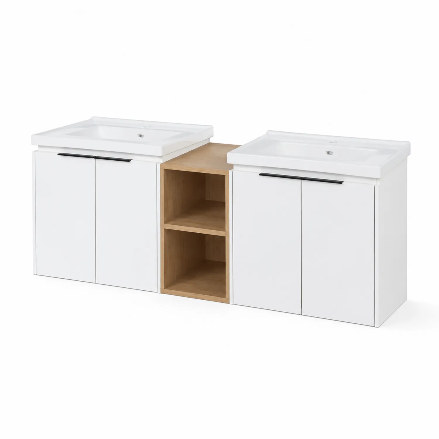 Mueble de lavabo blanco con melamina y dos lavabos-Melvitor
