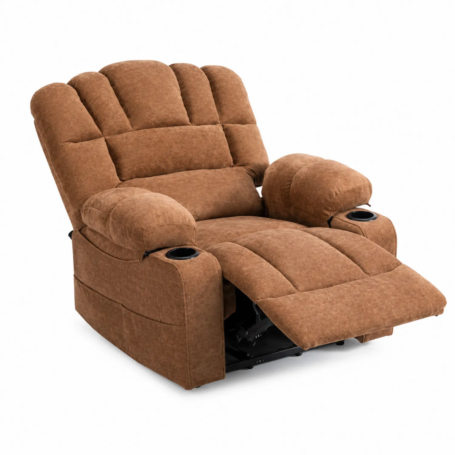 Sillón reclinable de terciopelo marrón con portavasos-Melvitor