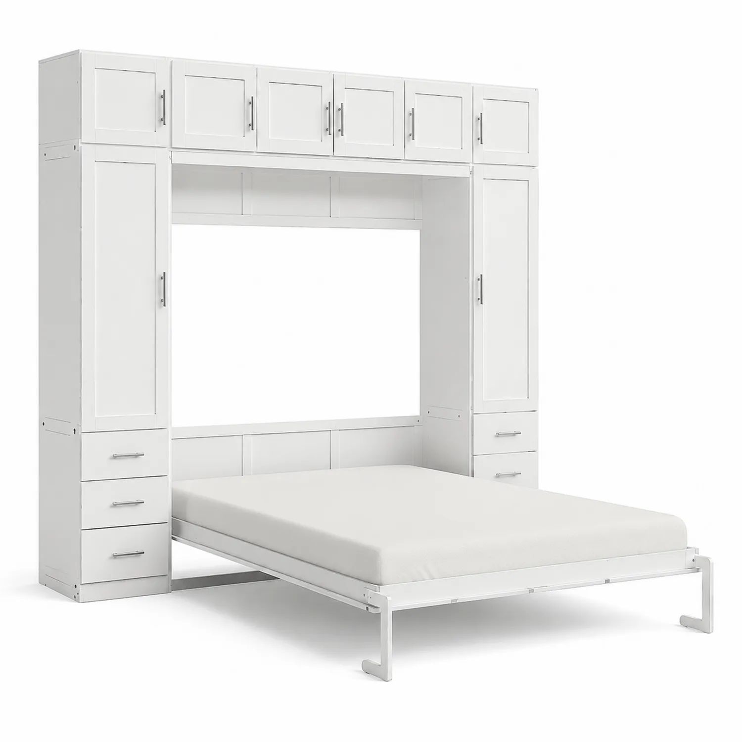 Cama abatible de MDF con armario blanco 200x160 cm-Melvitor