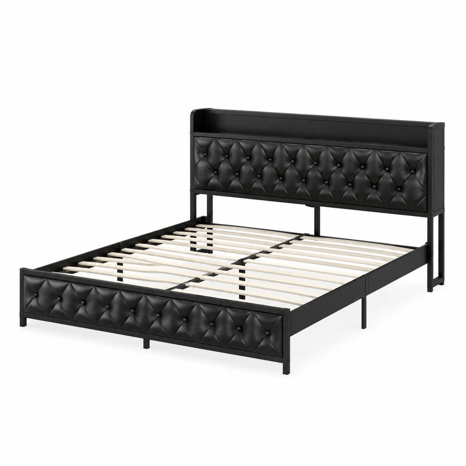 Cama de Metal con Cabecero Acolchado de Cuero Sintético 200x160 cm Negro-Melvitor
