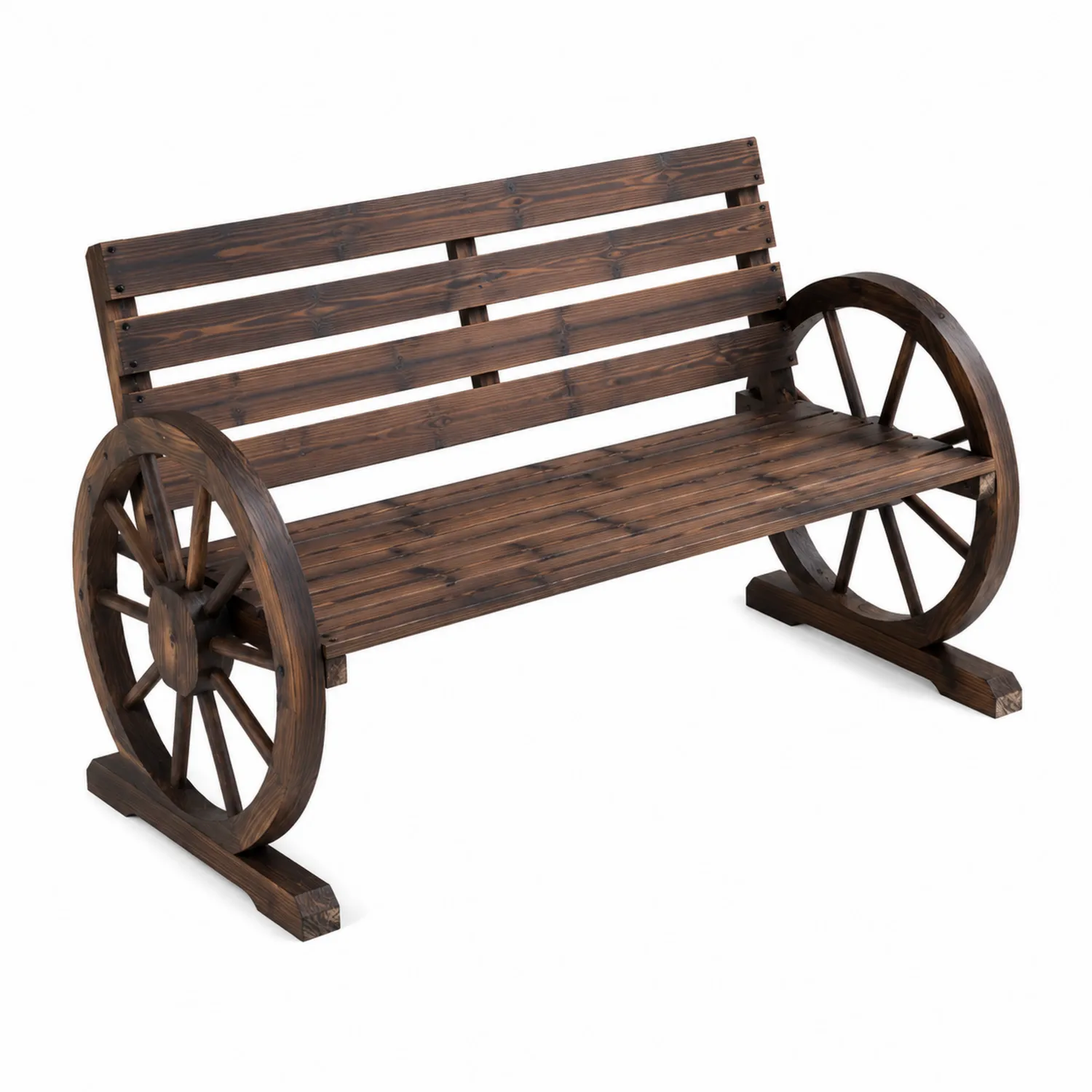 Banco de exterior de madera con ruedas de carro 120x60x85 cm Marrón-Melvitor