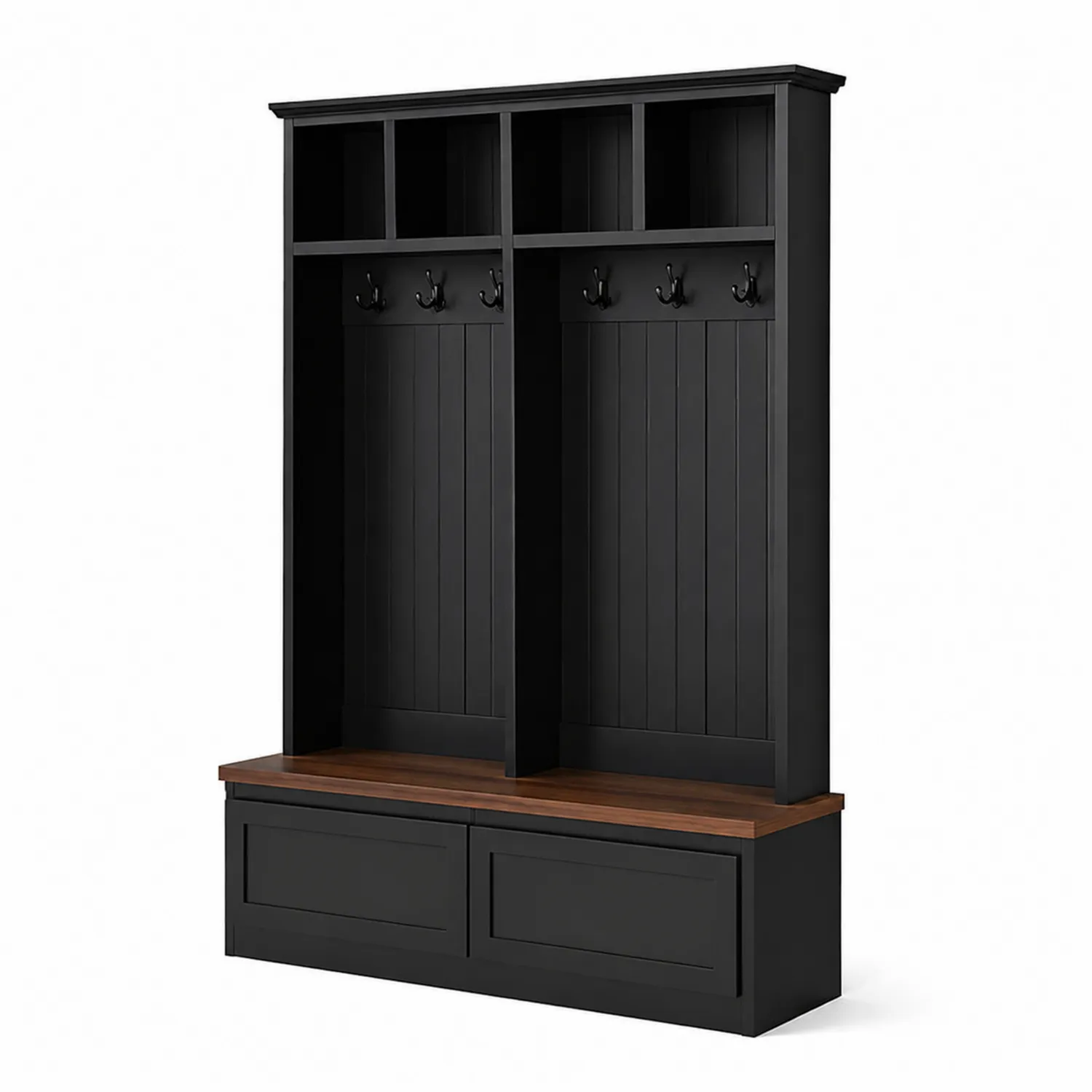 Perchero de Entrada de Madera con Asiento y Ganchos Negro/Marrón-Melvitor