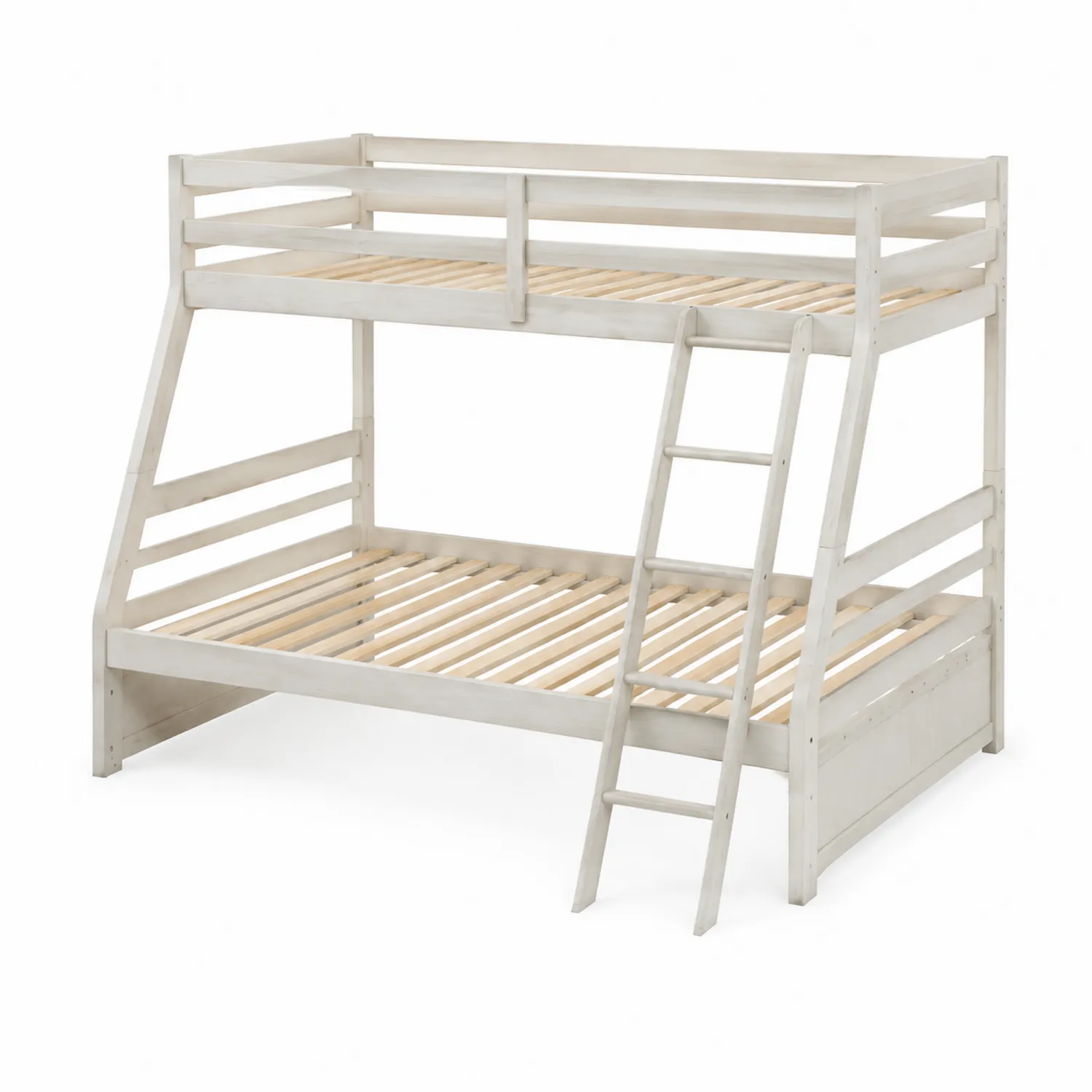 Litera de Madera de Pino Blanca con Escalera, 200x140x180 cm-Melvitor