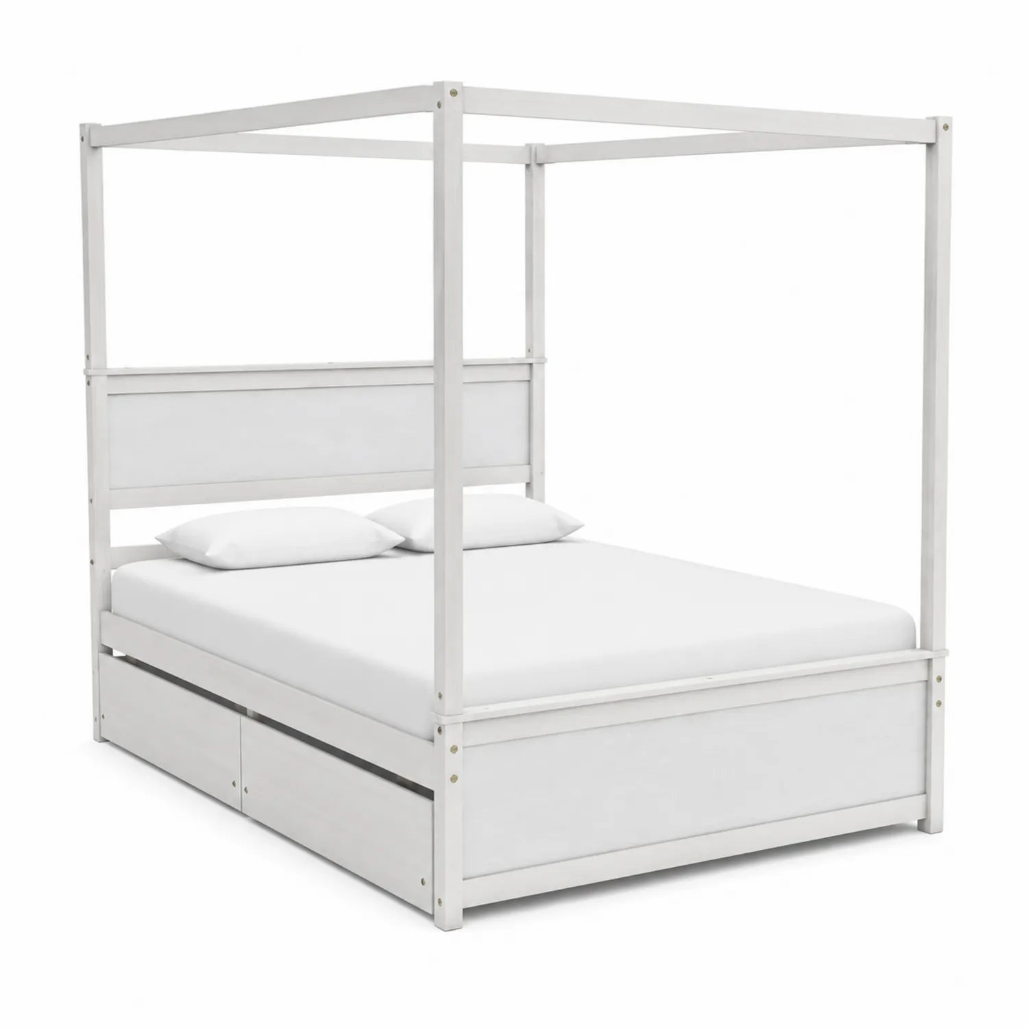 Cama con dosel de madera de pino blanca con almacenamiento-Melvitor