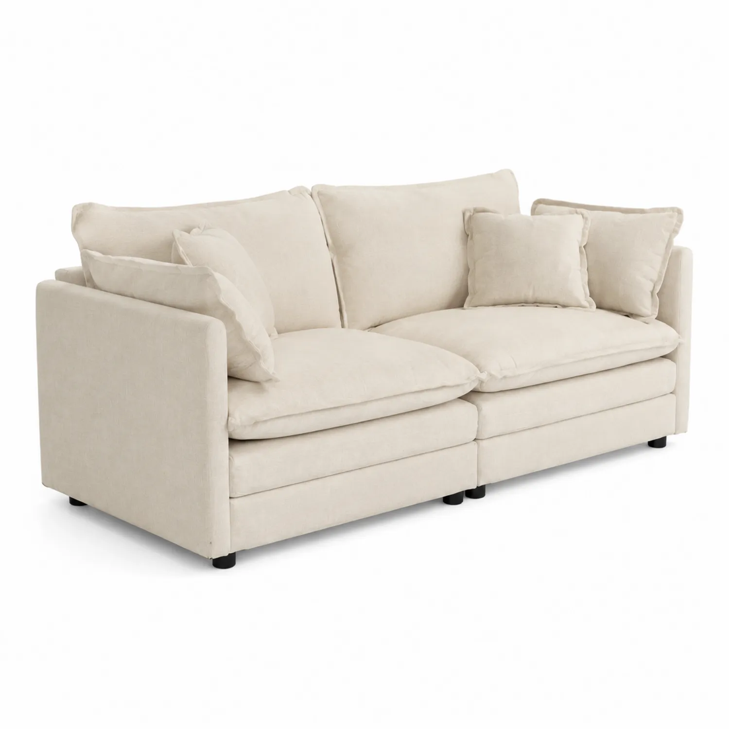 Sofá de Tela Beige 3 Plazas con Cojines-Melvitor