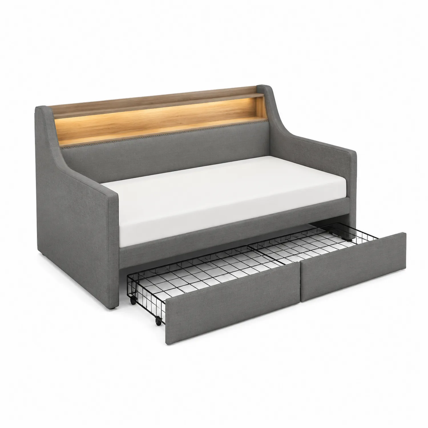 Cama de día gris con cajón extraíble-Melvitor