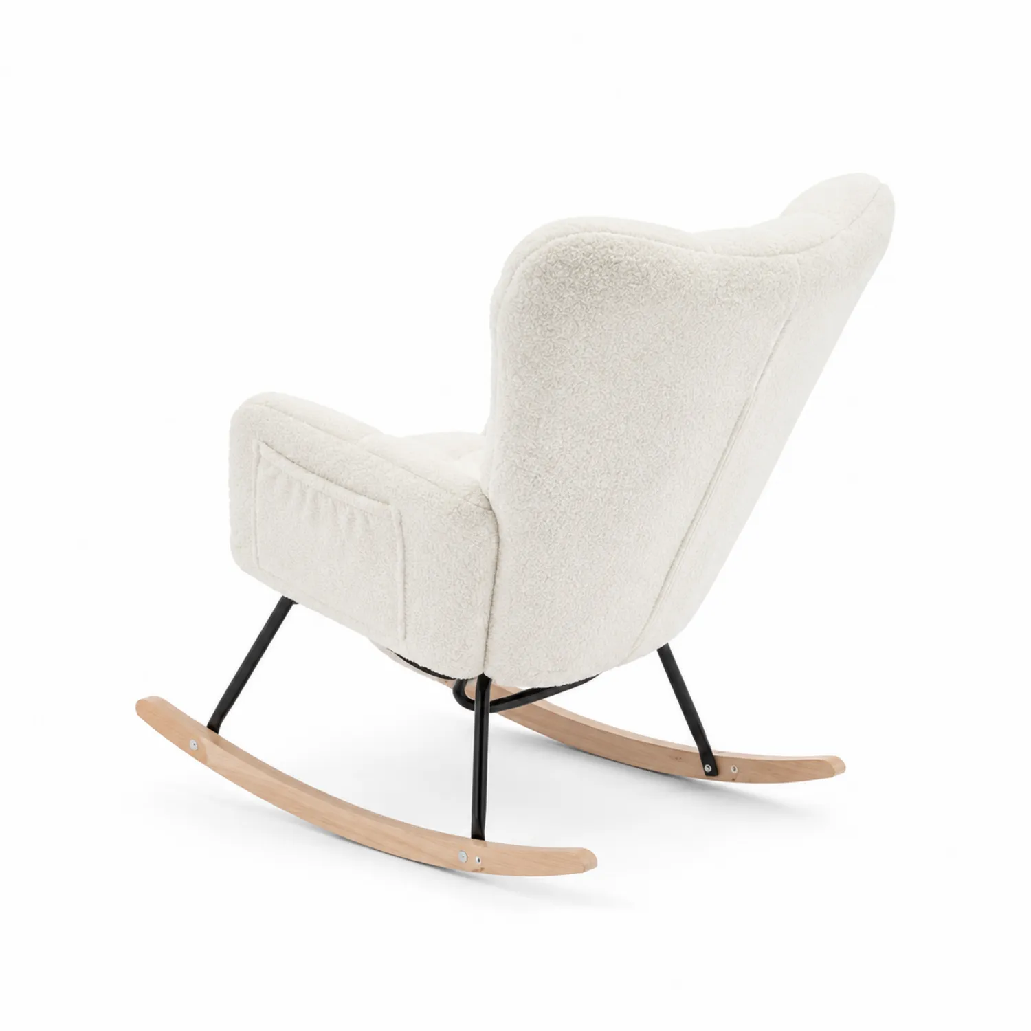 Mecedora de Tela Bouclé Blanca con Base de Metal y Madera-Melvitor