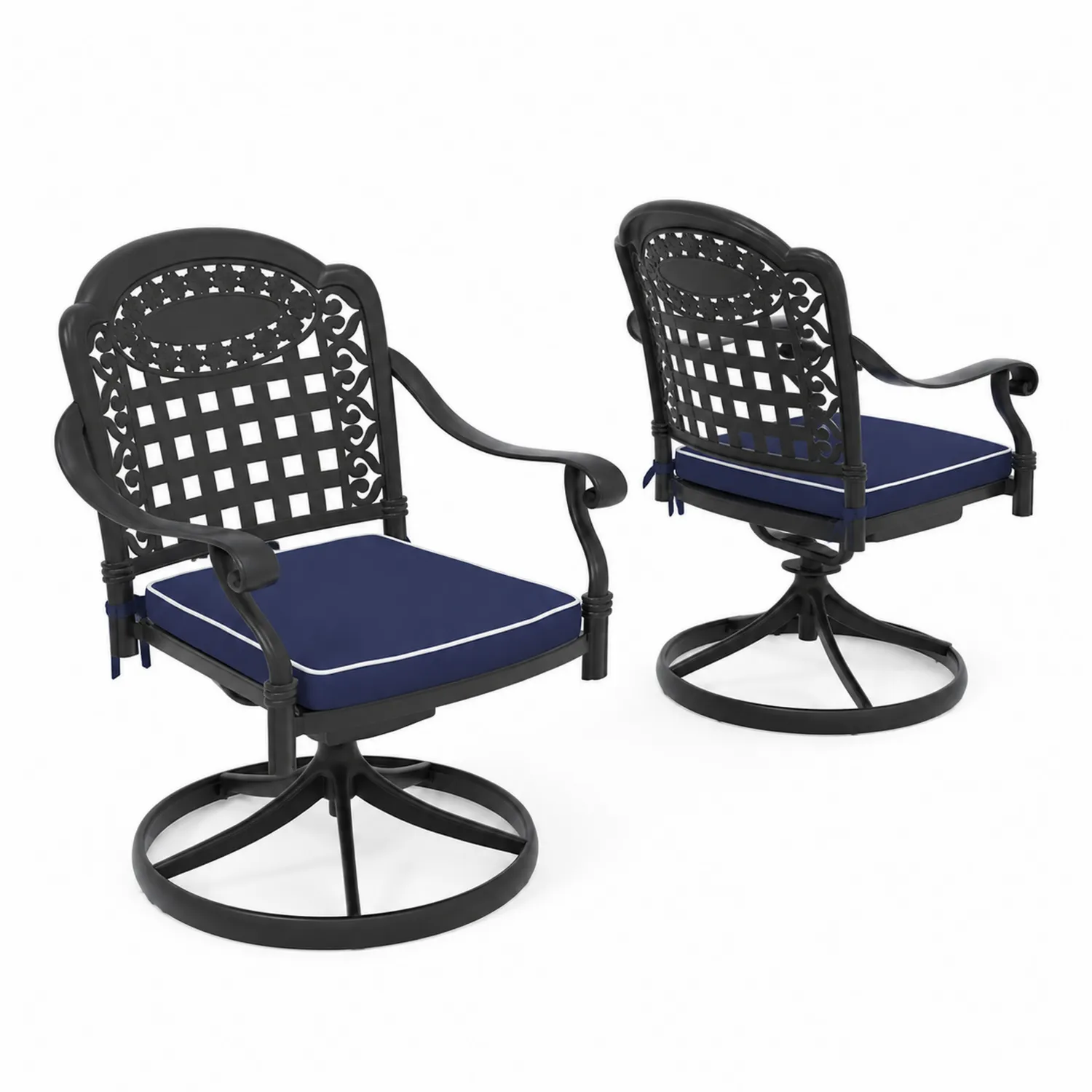 Juego de sillas de aluminio con cojines azules-Melvitor