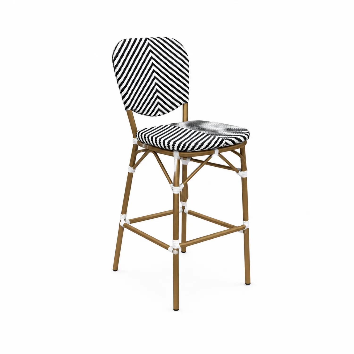 Taburete de Aluminio y Ratán Sintético, Blanco y Negro-Melvitor
