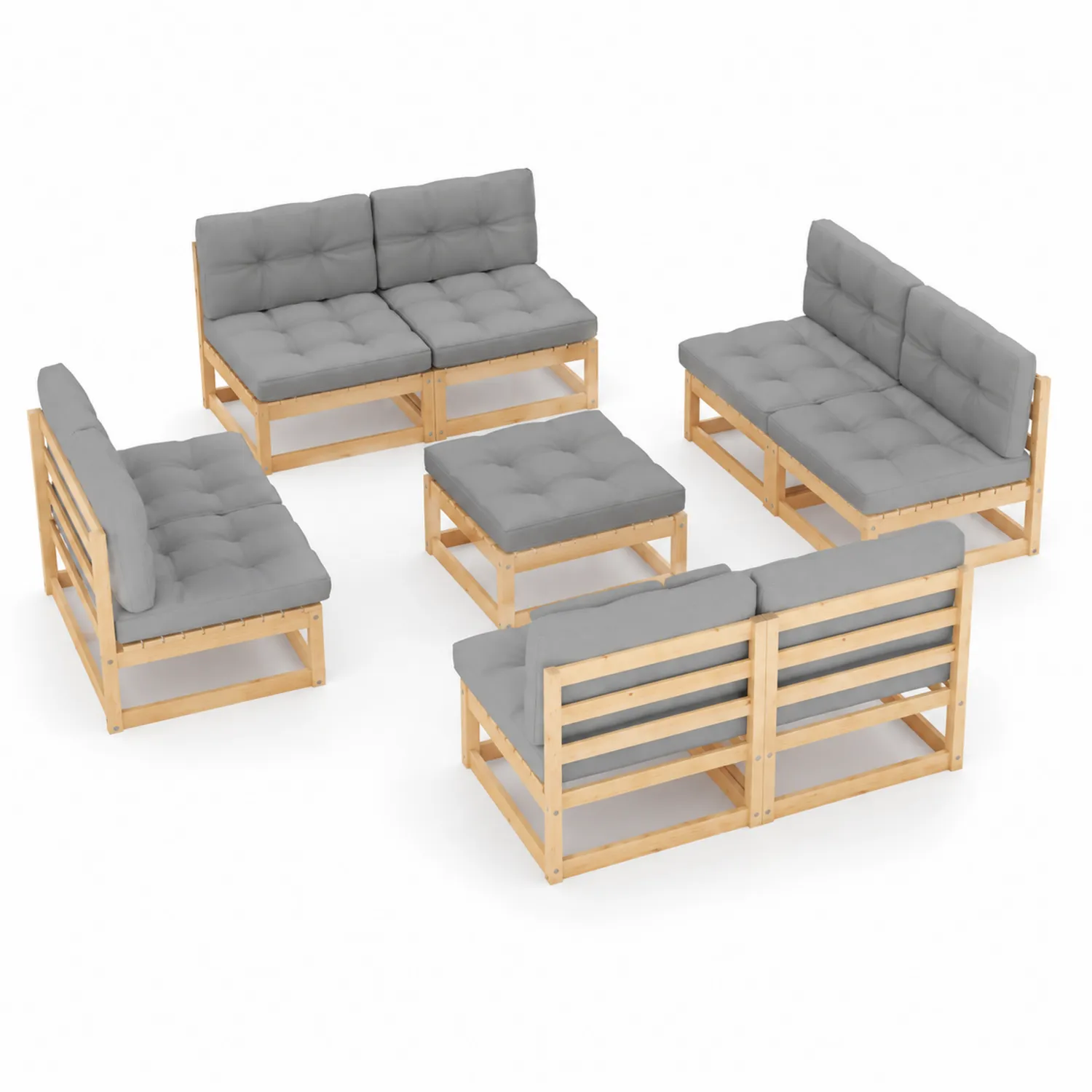 Conjunto de sofás modulares de madera con cojines grises-Melvitor