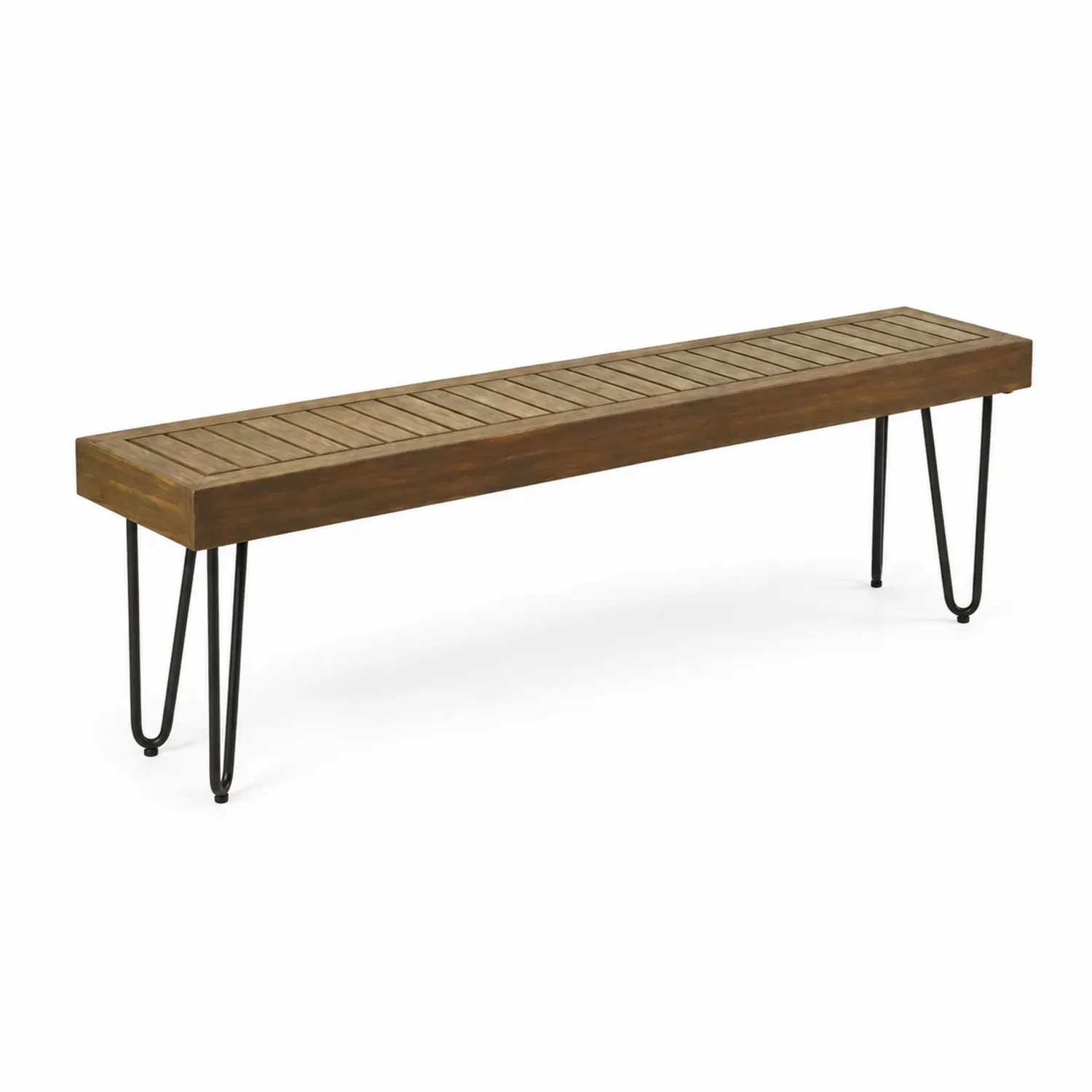 Banco de madera de acacia y acero 160 cm Marrón/Negro-Melvitor