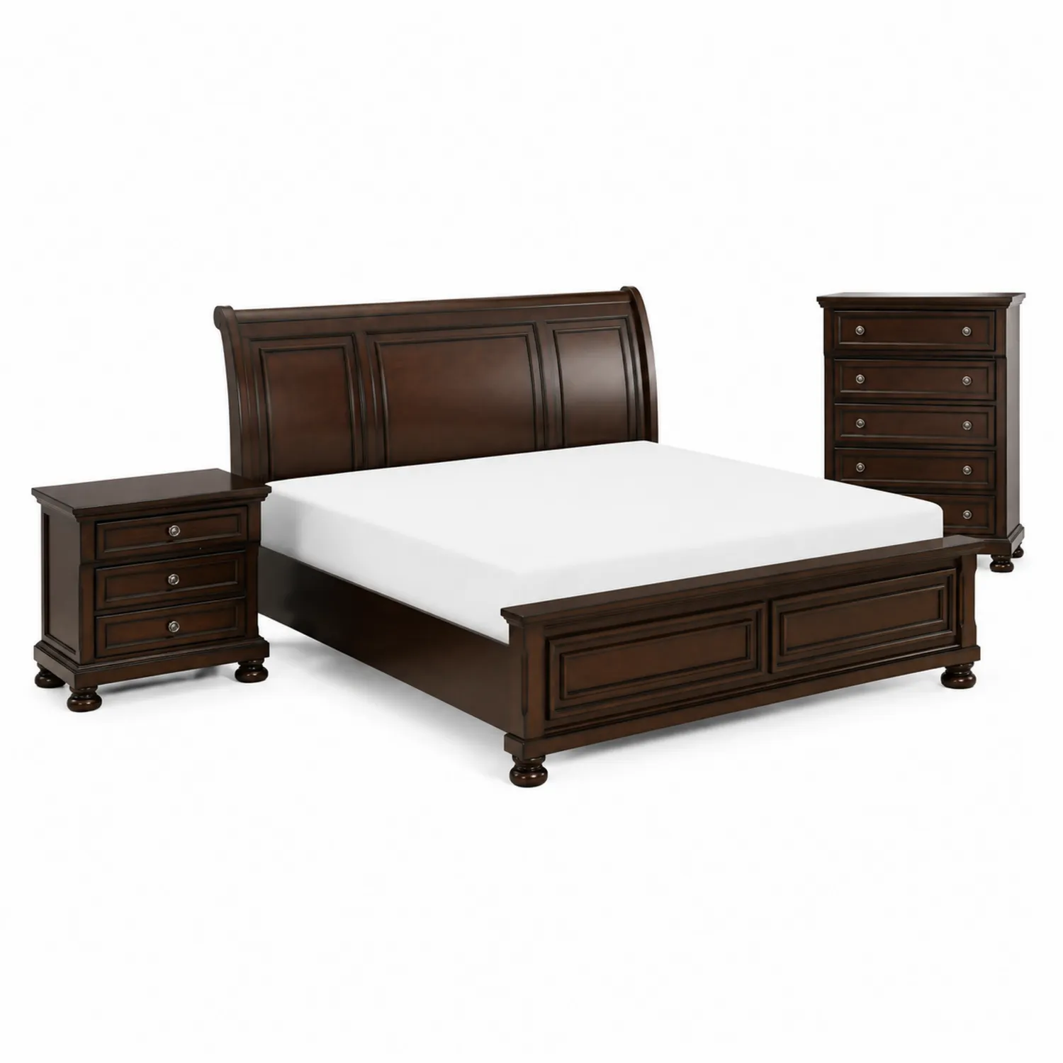 Conjunto de Dormitorio de Madera Maciza Marrón con Cama, Mesita y Cómoda-Melvitor