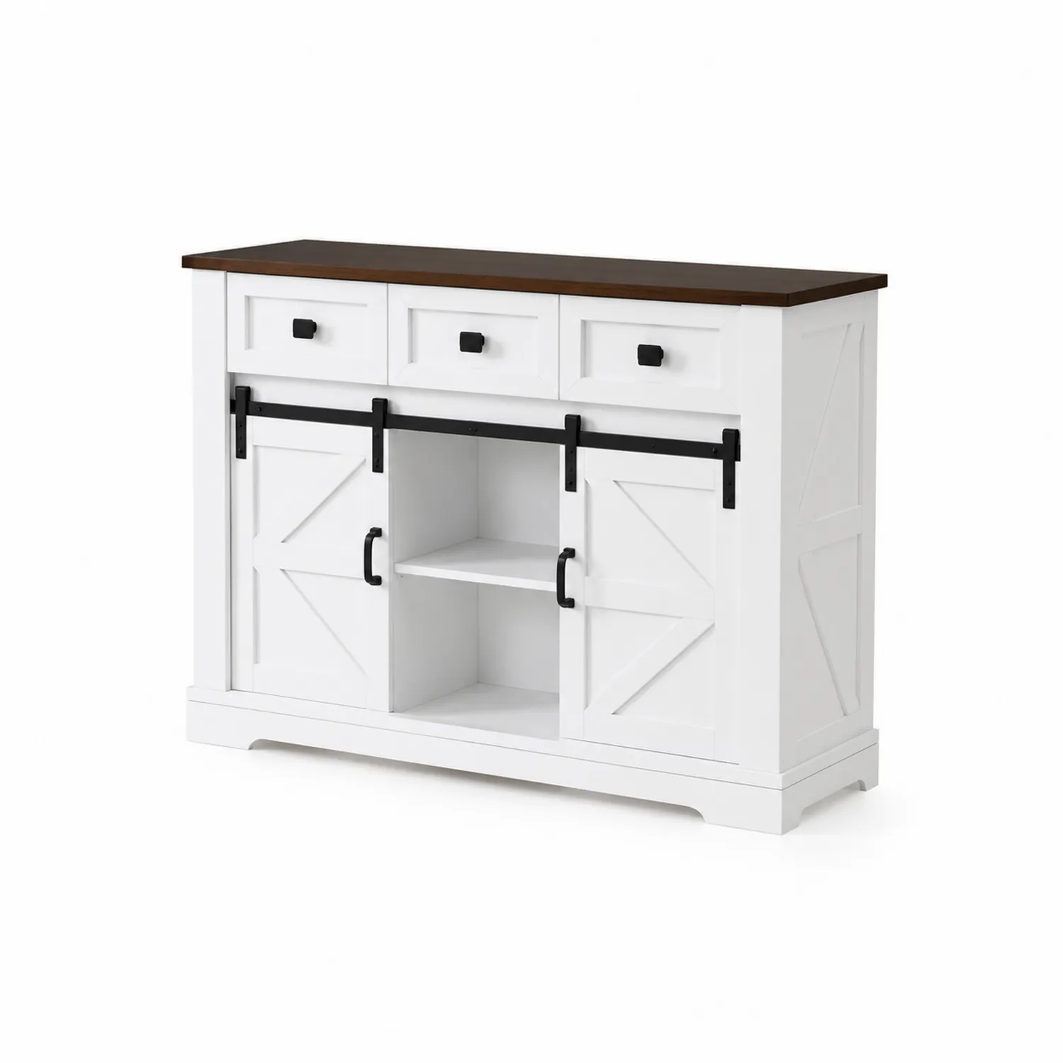 Aparador de Madera MDF y Contrachapado con Puertas Corredizas Blanco y Marrón 110x40x80 cm-Melvitor