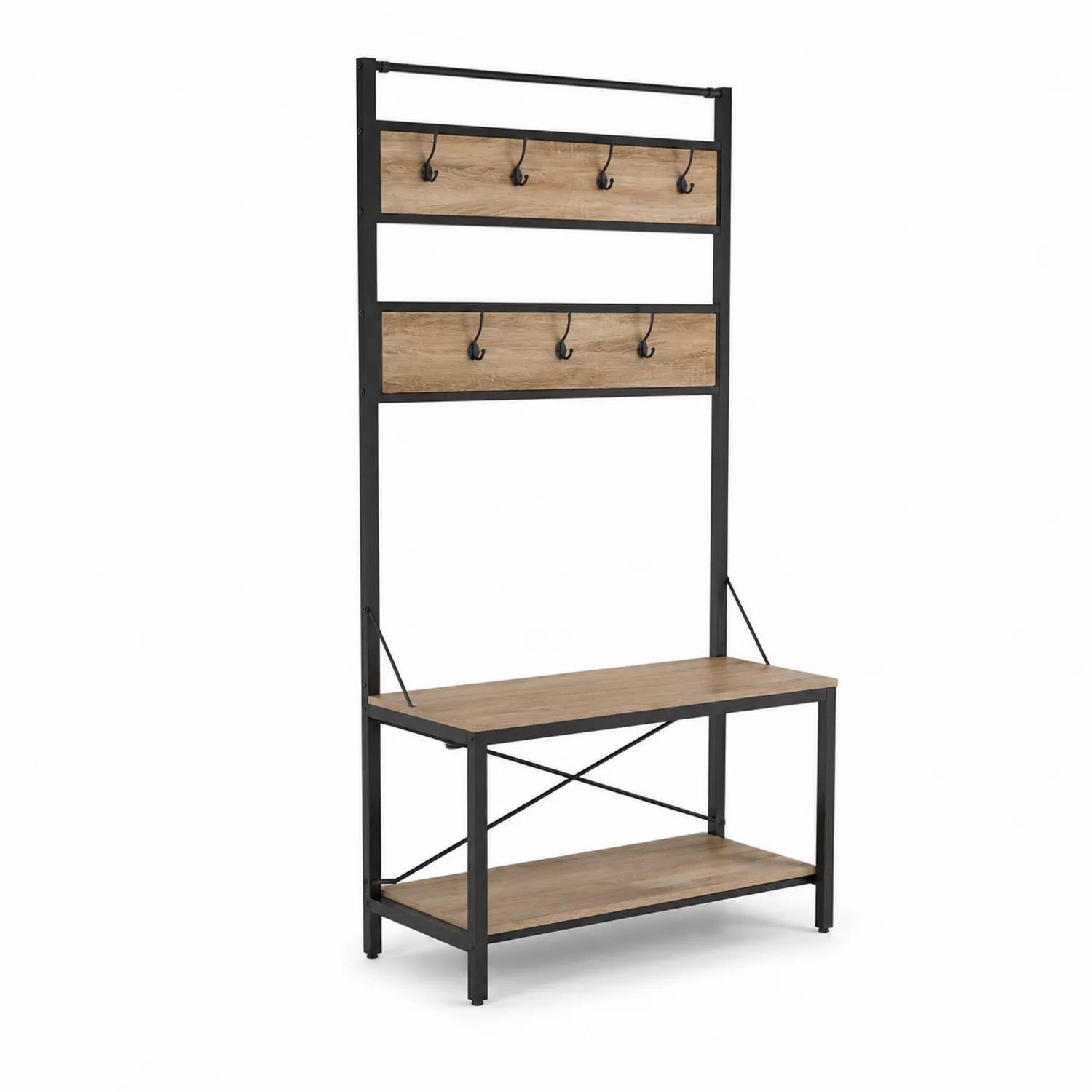 Perchero con banco de MDF y metal con ganchos 180x80x40 cm-Melvitor