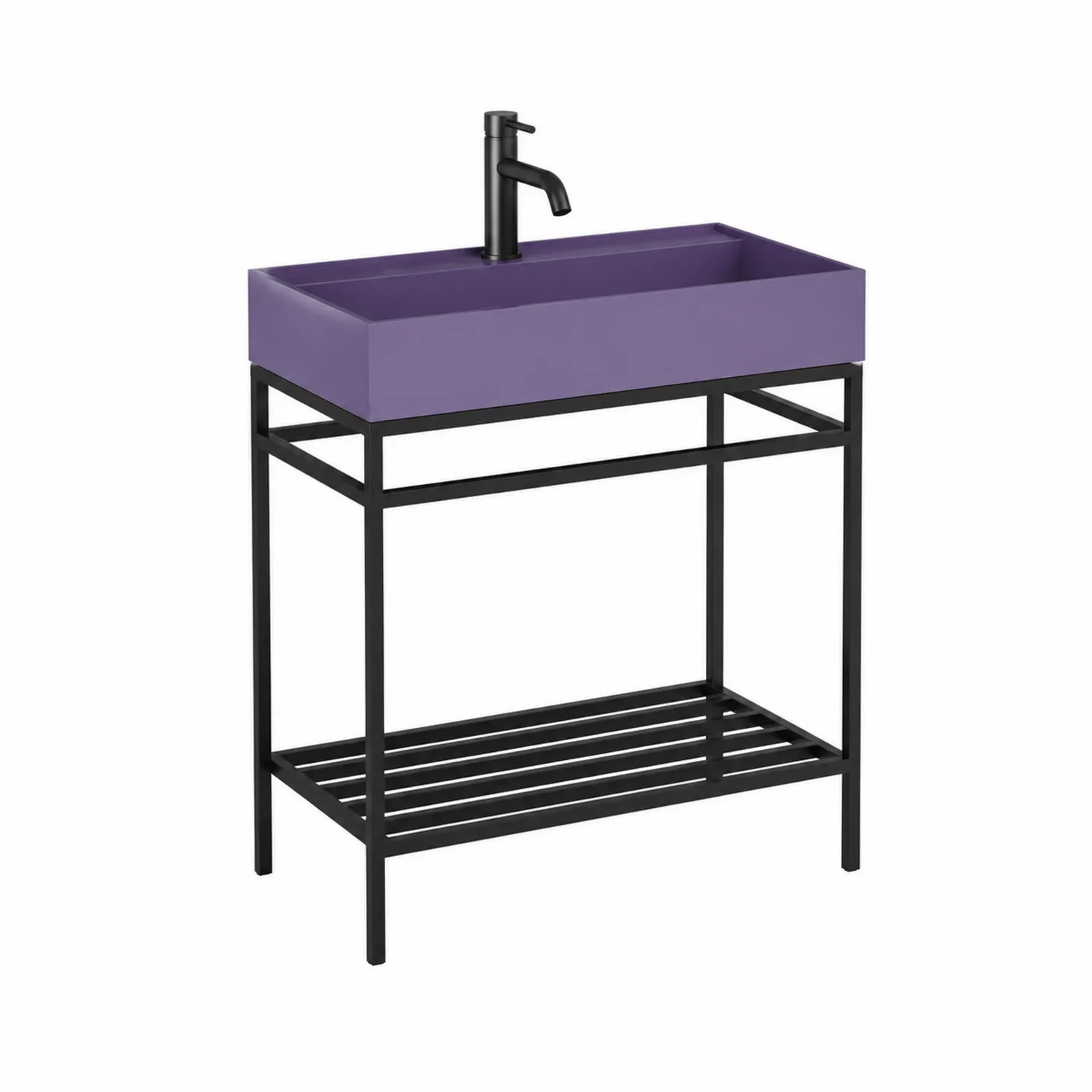 Lavabo de Cerámica Morado con Estructura de Metal Negro-Melvitor