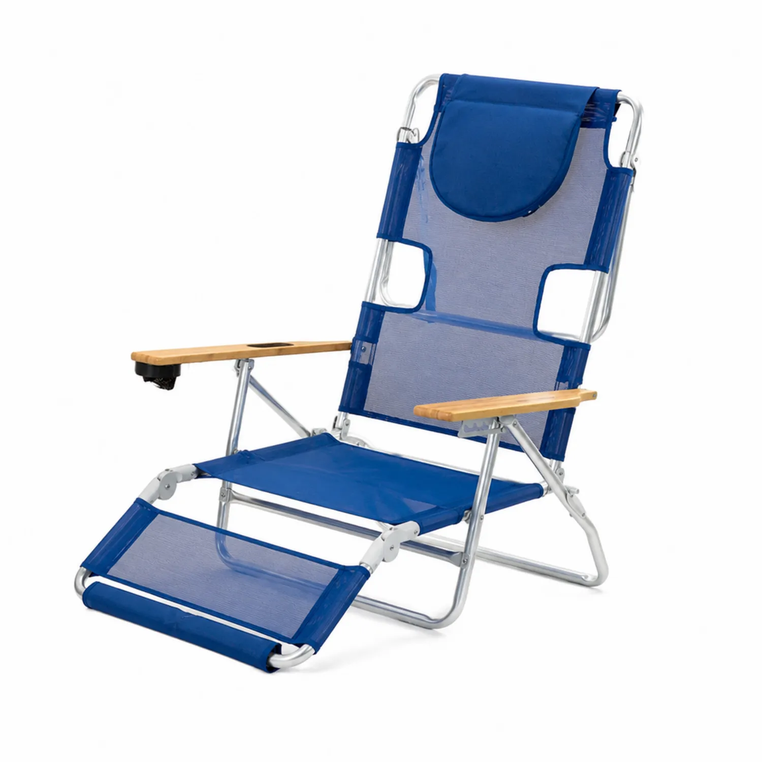 Silla de playa plegable de aluminio y textil de poliéster azul-Melvitor