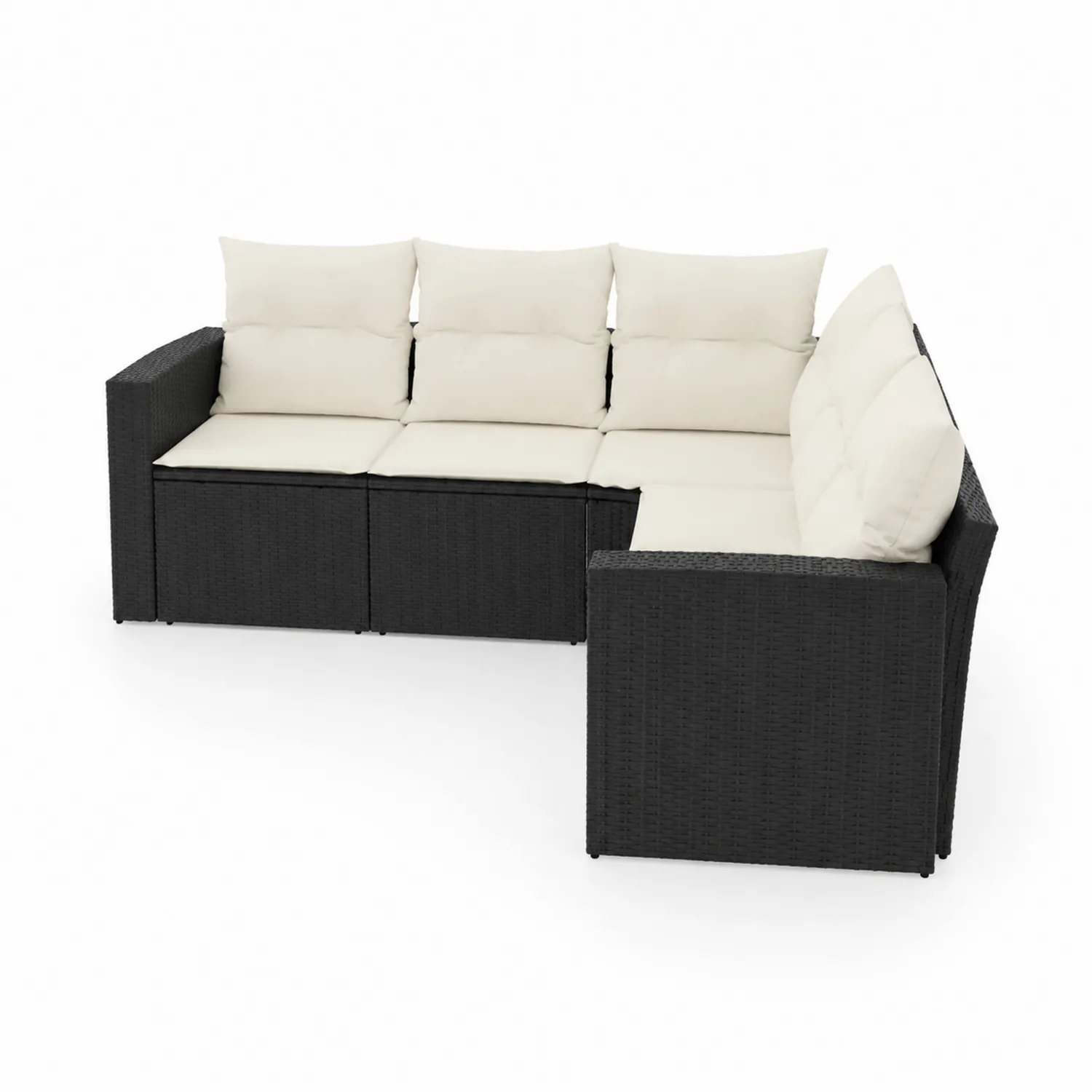 Sofá modular de jardín de plástico en forma de L con cojines blancos 250x175 cm-Melvitor