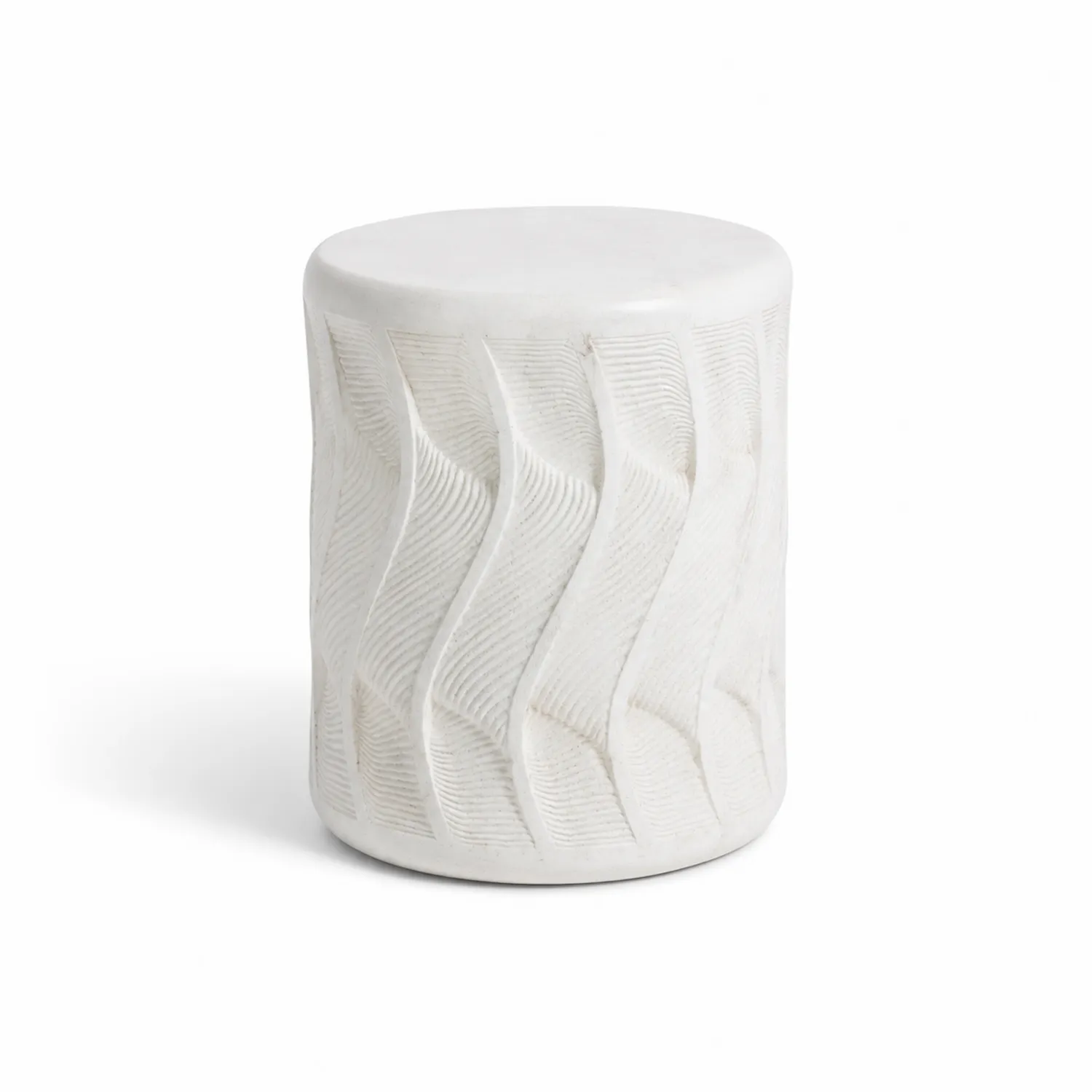 Mesa auxiliar cilíndrica de resina blanca con relieve espiral-Melvitor