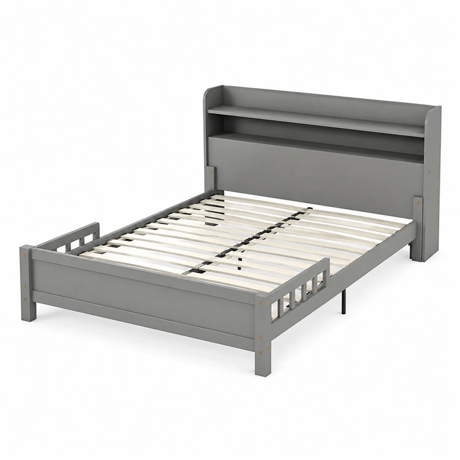 Cama de Madera Gris con Cabecero Estantería-Melvitor