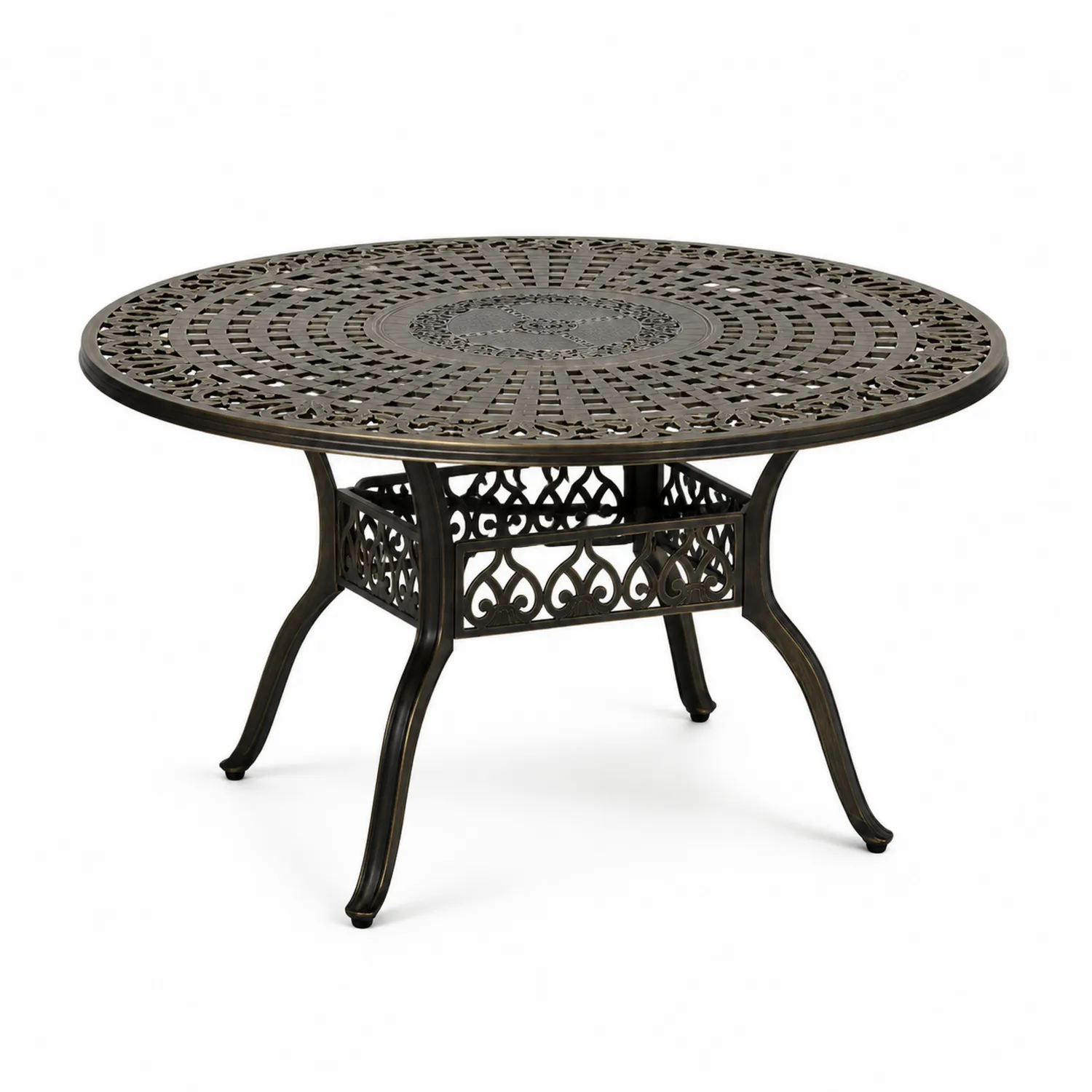 Mesa redonda de metal para jardín con detalles decorativos 120 cm Bronce-Melvitor