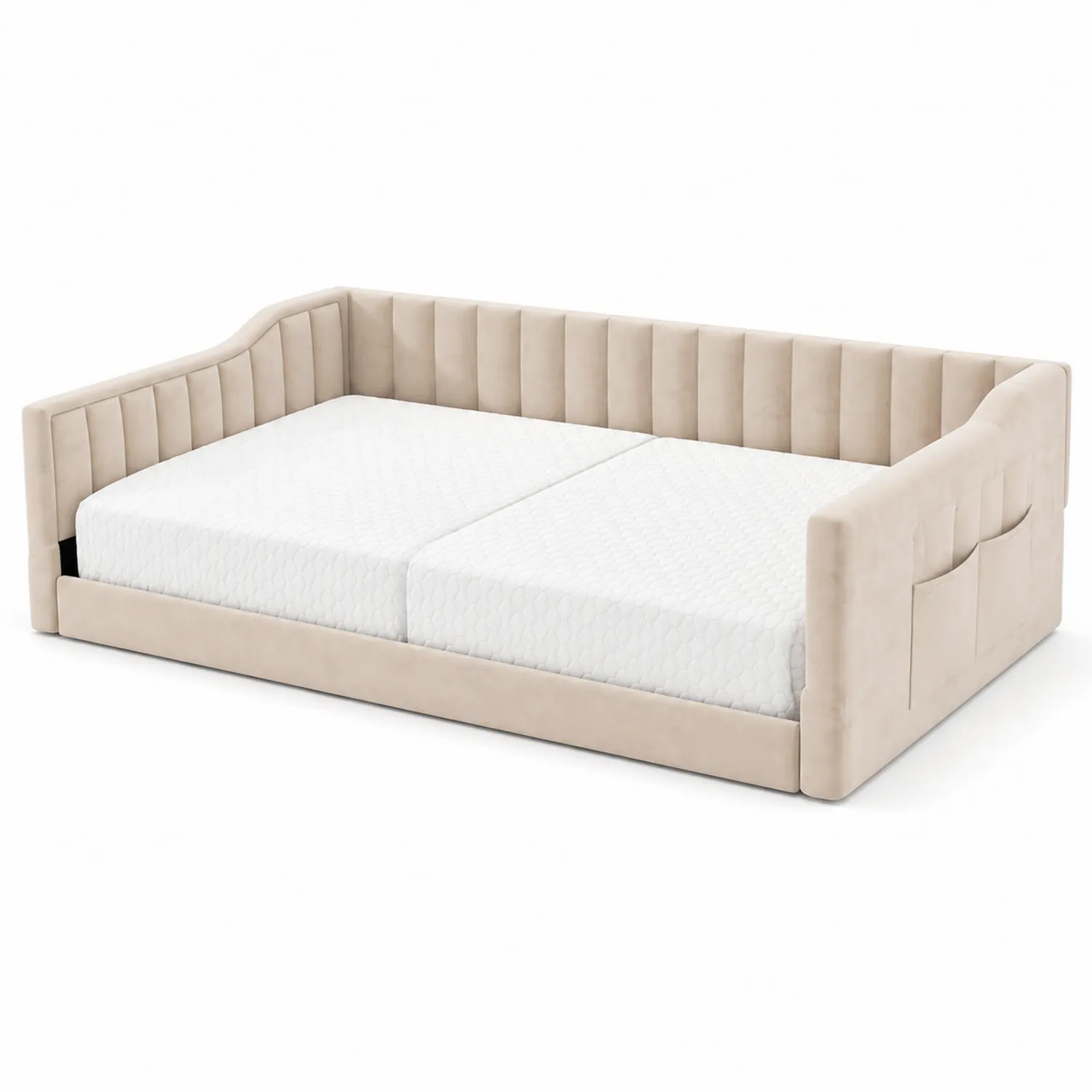 Cama de día de Terciopelo Beige con Colchones Dobles-Melvitor