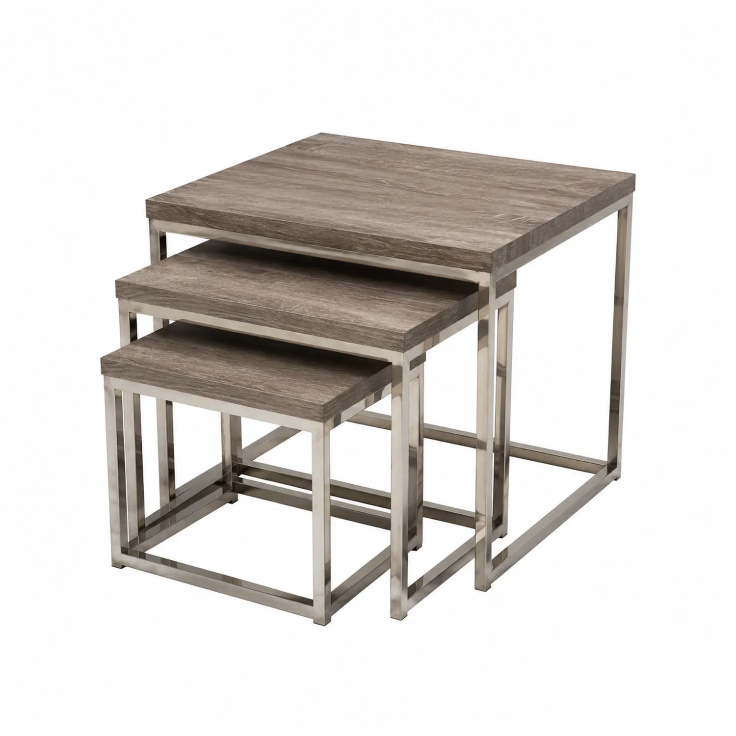 Juego de mesas cuadradas de madera y acero-Melvitor