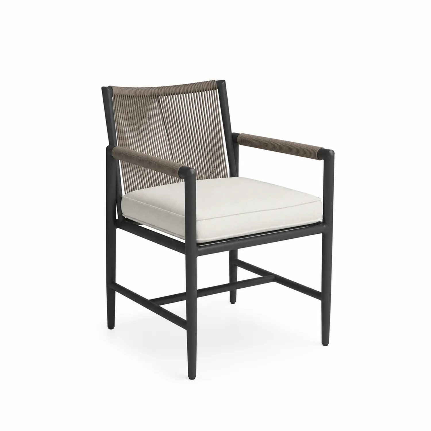 Silla de aluminio con cojín beige y respaldo de cuerda-Melvitor