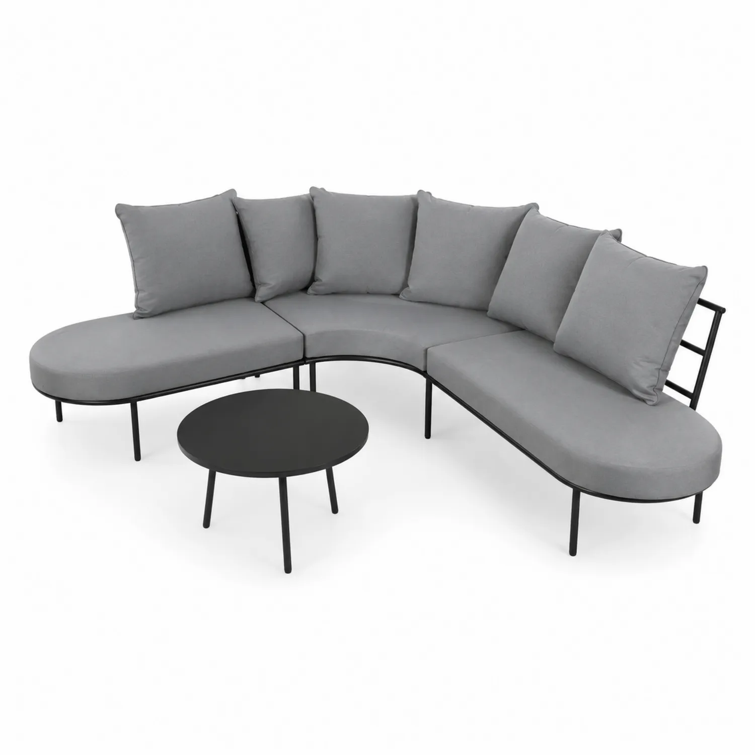 Conjunto de Sofá Modular de Exterior con Cojines Grises y Mesa de Metal-Melvitor