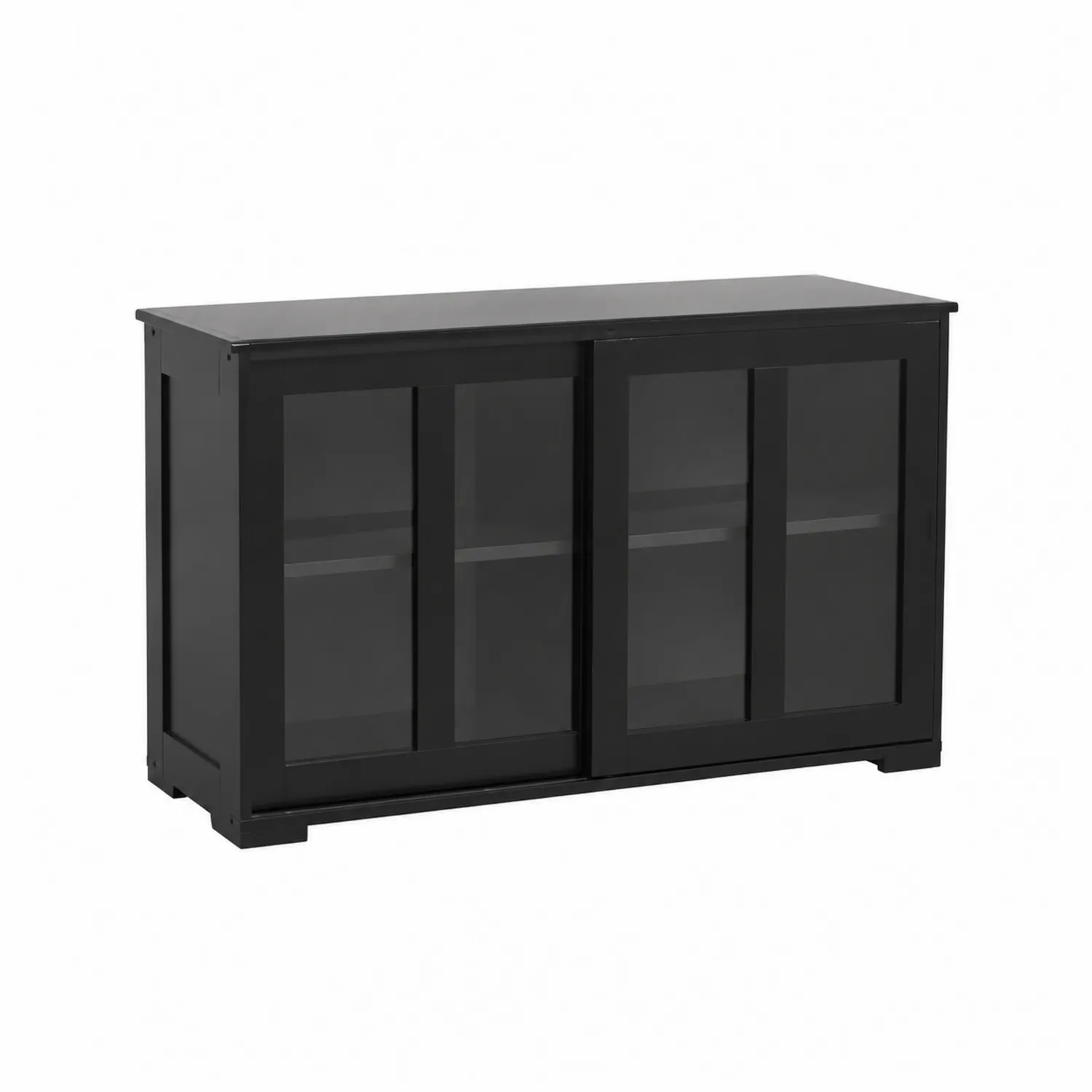 Aparador de MDF Negro con Puertas de Vidrio Templado-Melvitor