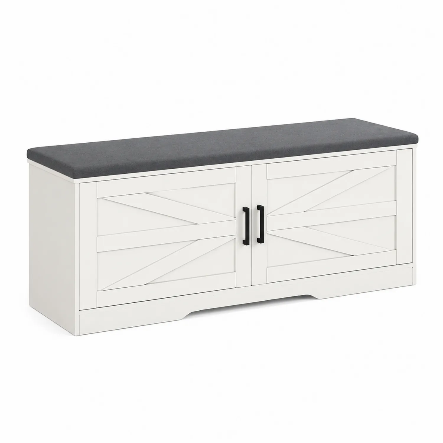 Banco de madera con almacenamiento y cojín gris-Melvitor