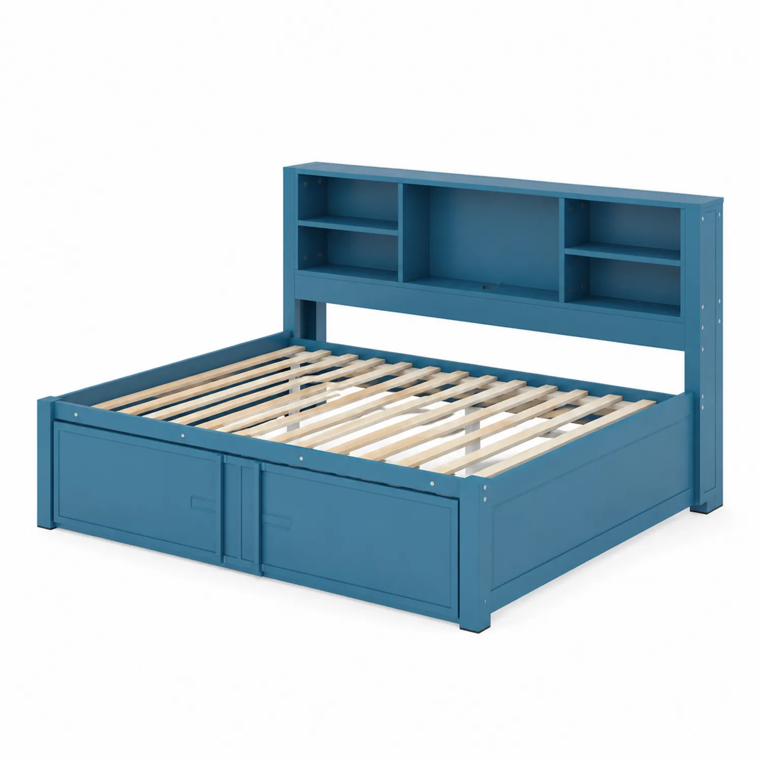 Cama de día de madera con estantería integrada azul 200x140 cm-Melvitor