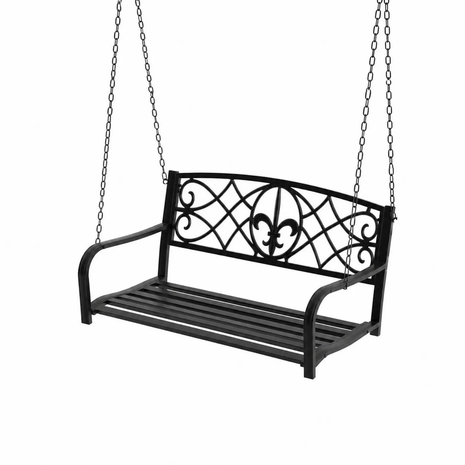 Columpio de metal negro con respaldo decorativo-Melvitor