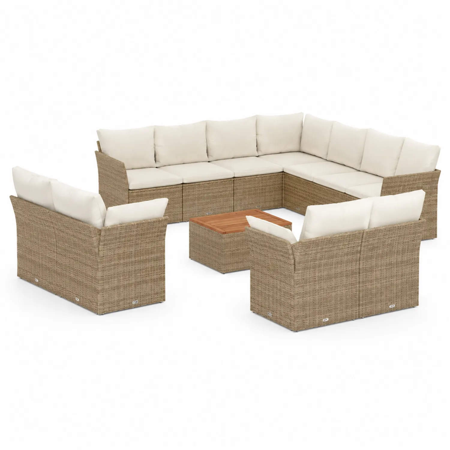 Conjunto de Sofá Modular de Ratán Sintético y Madera con Cojines Crema-Melvitor