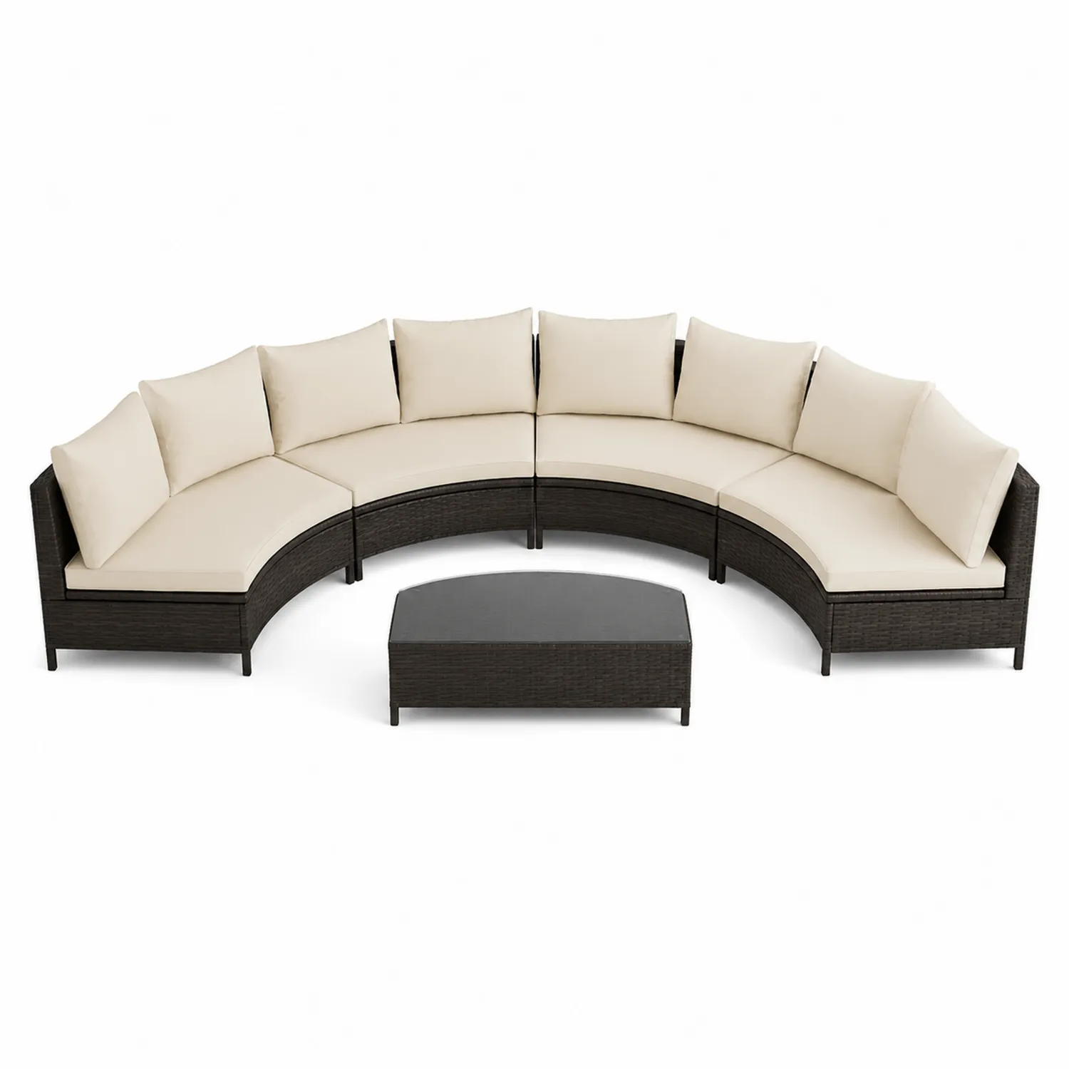 Set de Sofá Modular de Ratán Semicircular y Mesa con Cojines Crema-Melvitor