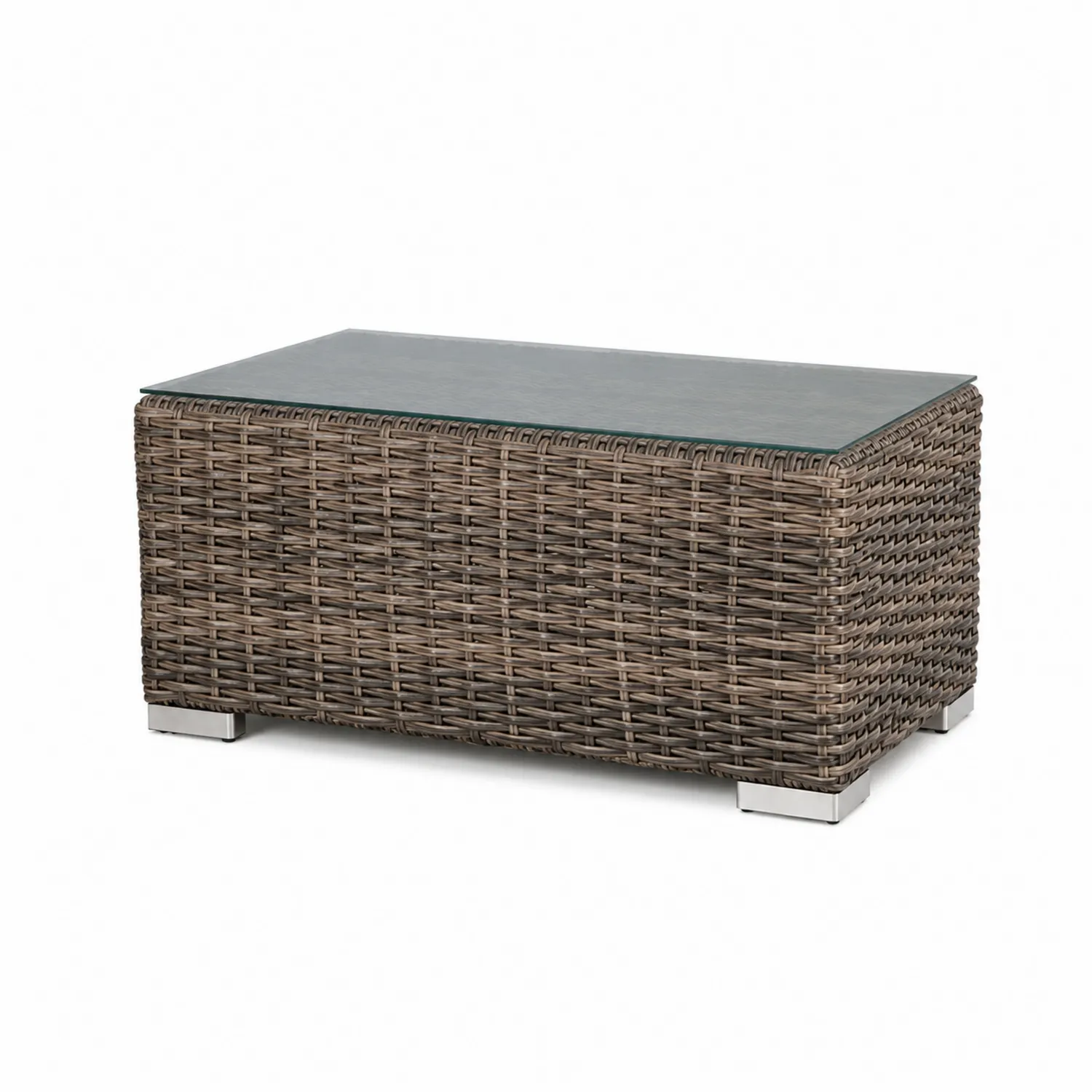 Mesa de café de ratán sintético con superficie de vidrio templado Marrón-Melvitor