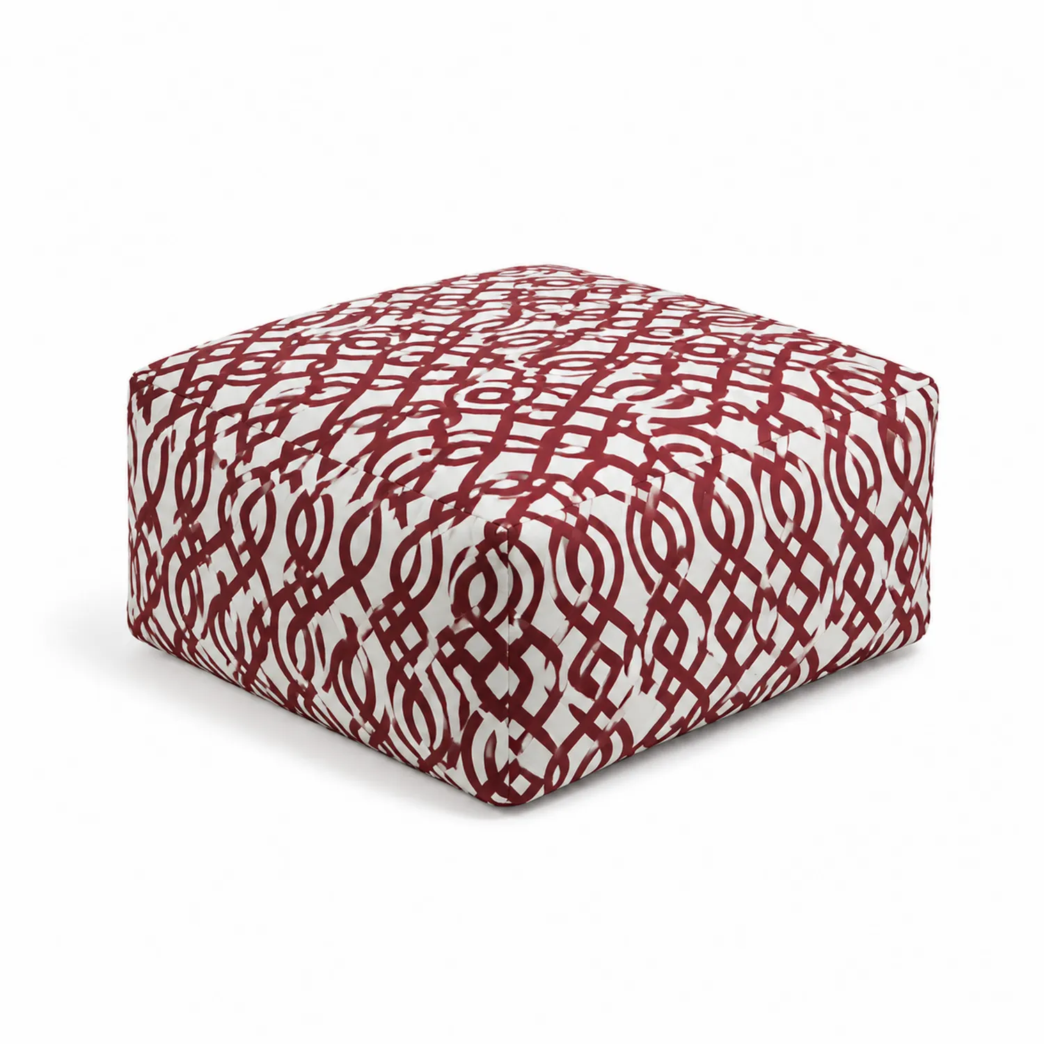 Puf de Tela con Patrón Geométrico Blanco y Rojo 50x50x30 cm-Melvitor