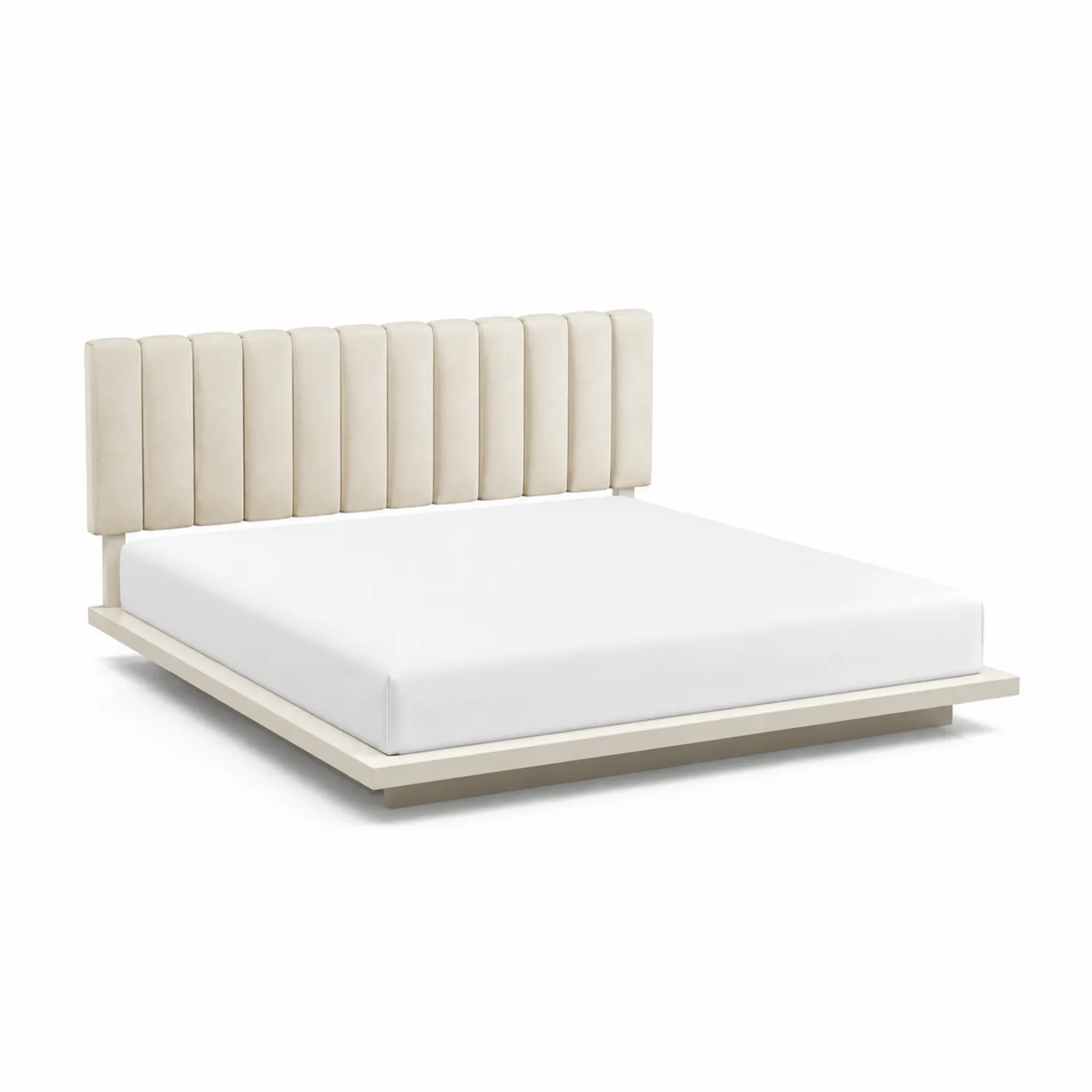 Cama doble de madera y poliéster beige 200x160 cm-Melvitor