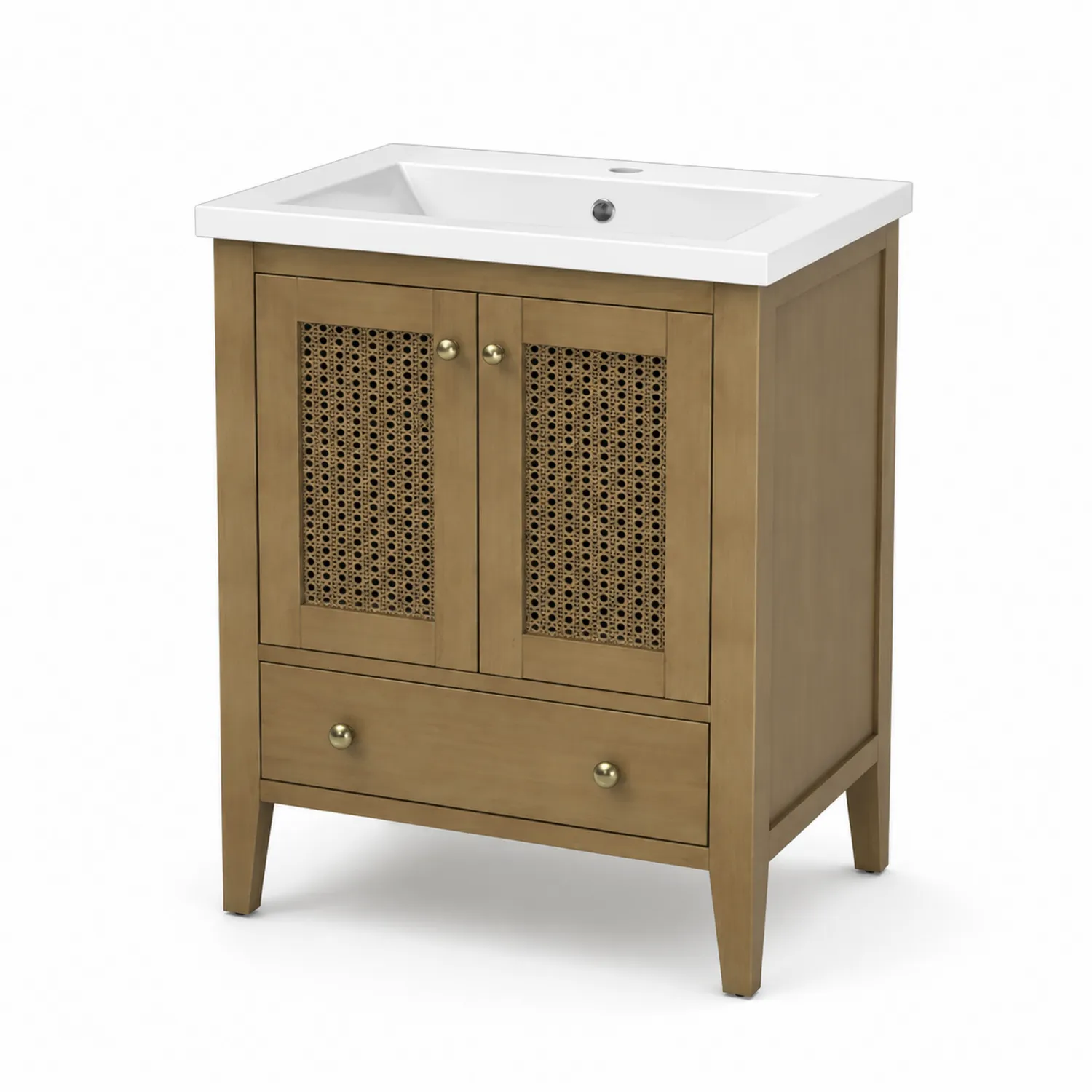 Mueble de baño de madera con encimera de cerámica y puertas de rejilla Marrón-Melvitor