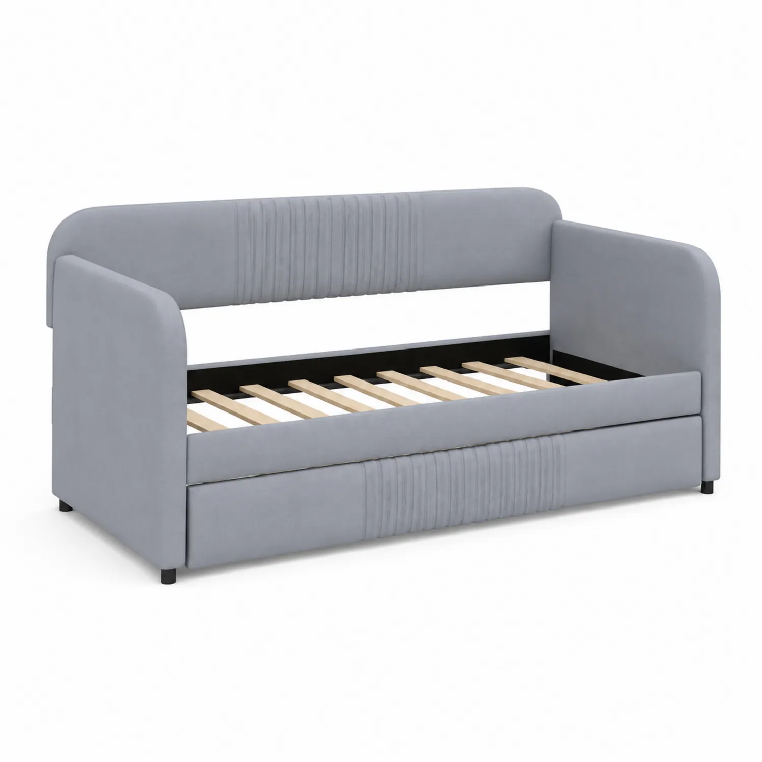 Cama de día con Tapizado de Tela de Poliéster Gris y Somier de Madera-Melvitor