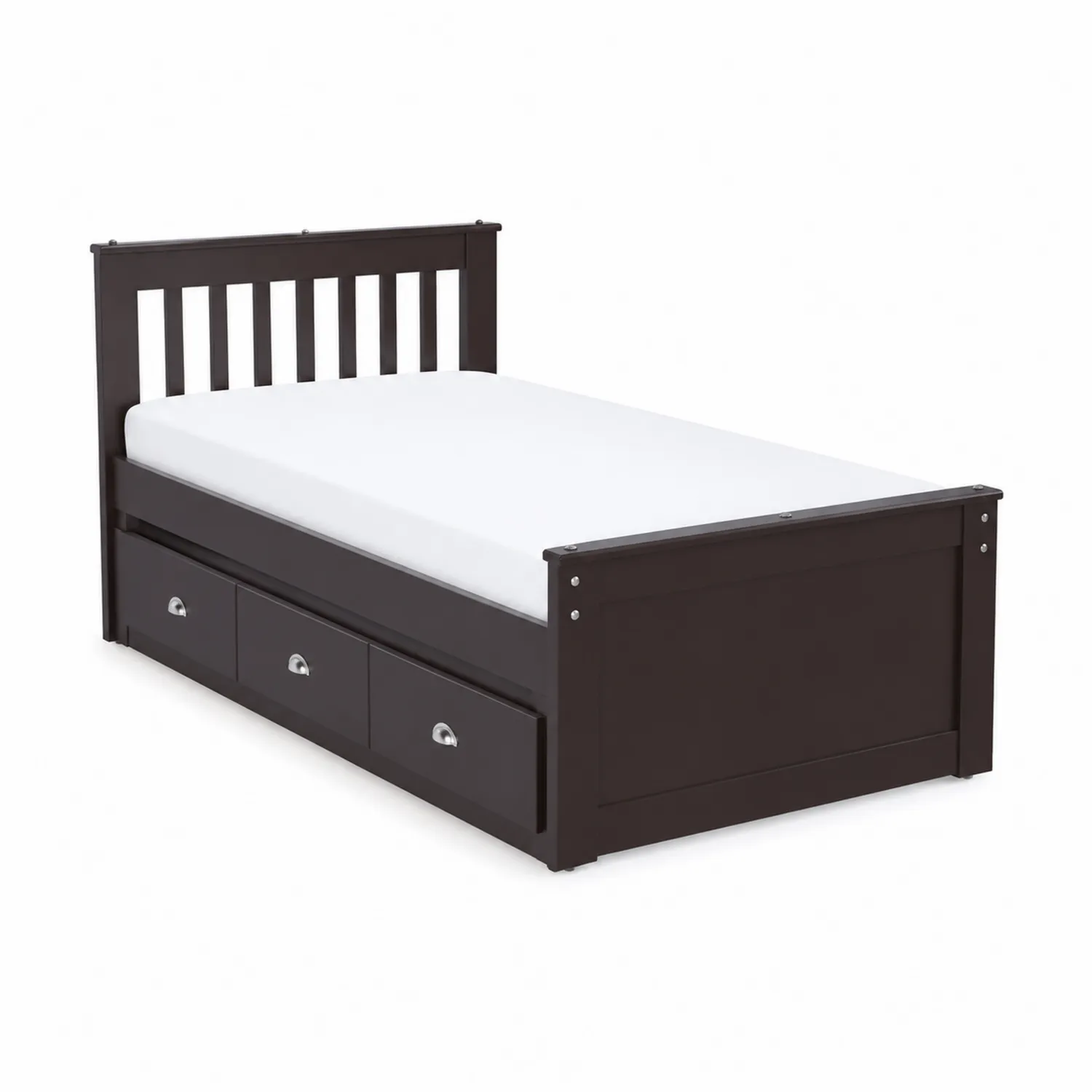 Cama individual de madera con almacenamiento en color Marrón-Melvitor