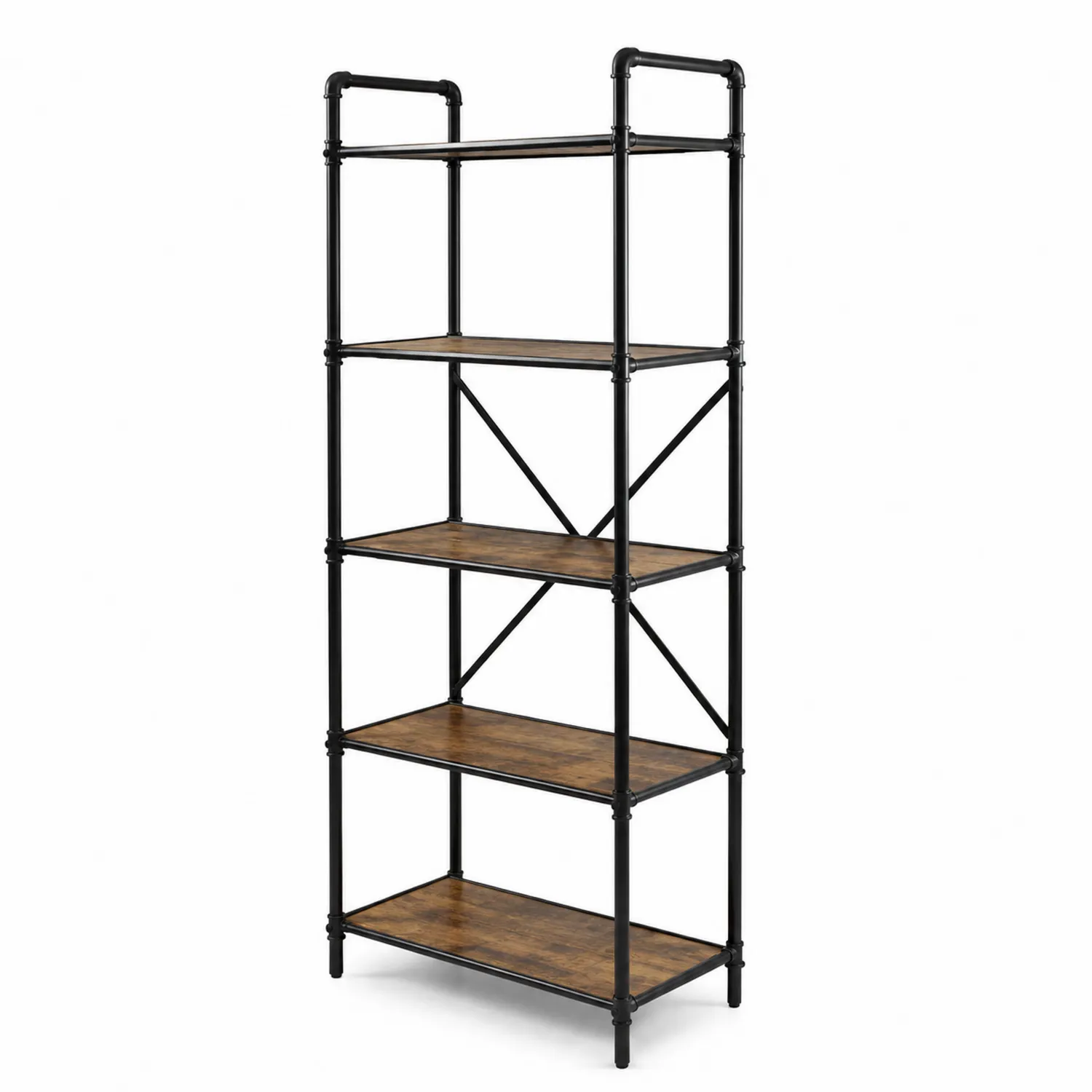 Estantería de metal y madera de 5 niveles 180x80x40 cm Negro/Madera-Melvitor