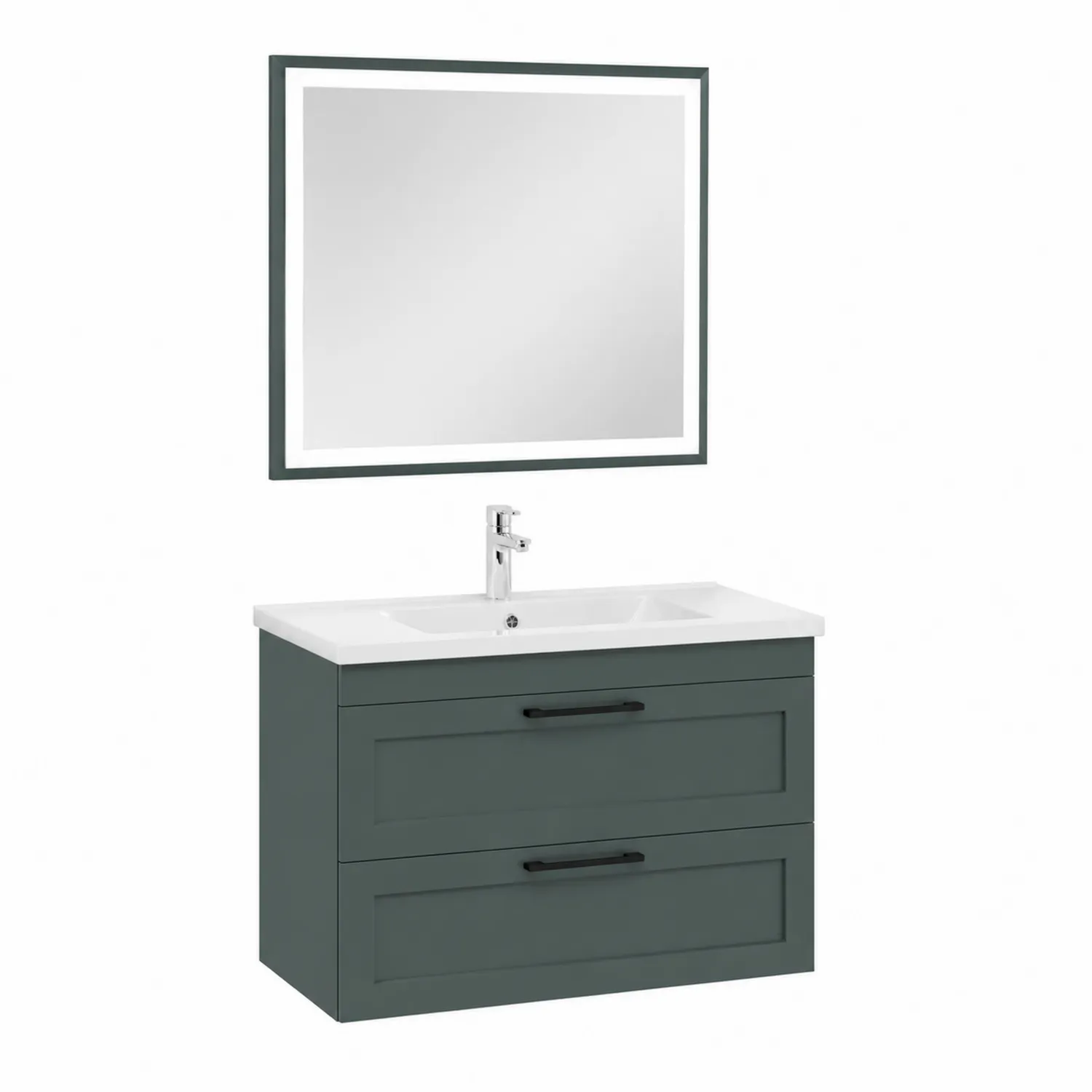 Mueble de baño MDF con lavabo cerámico y espejo LED 80x45x55 cm Verde-Melvitor