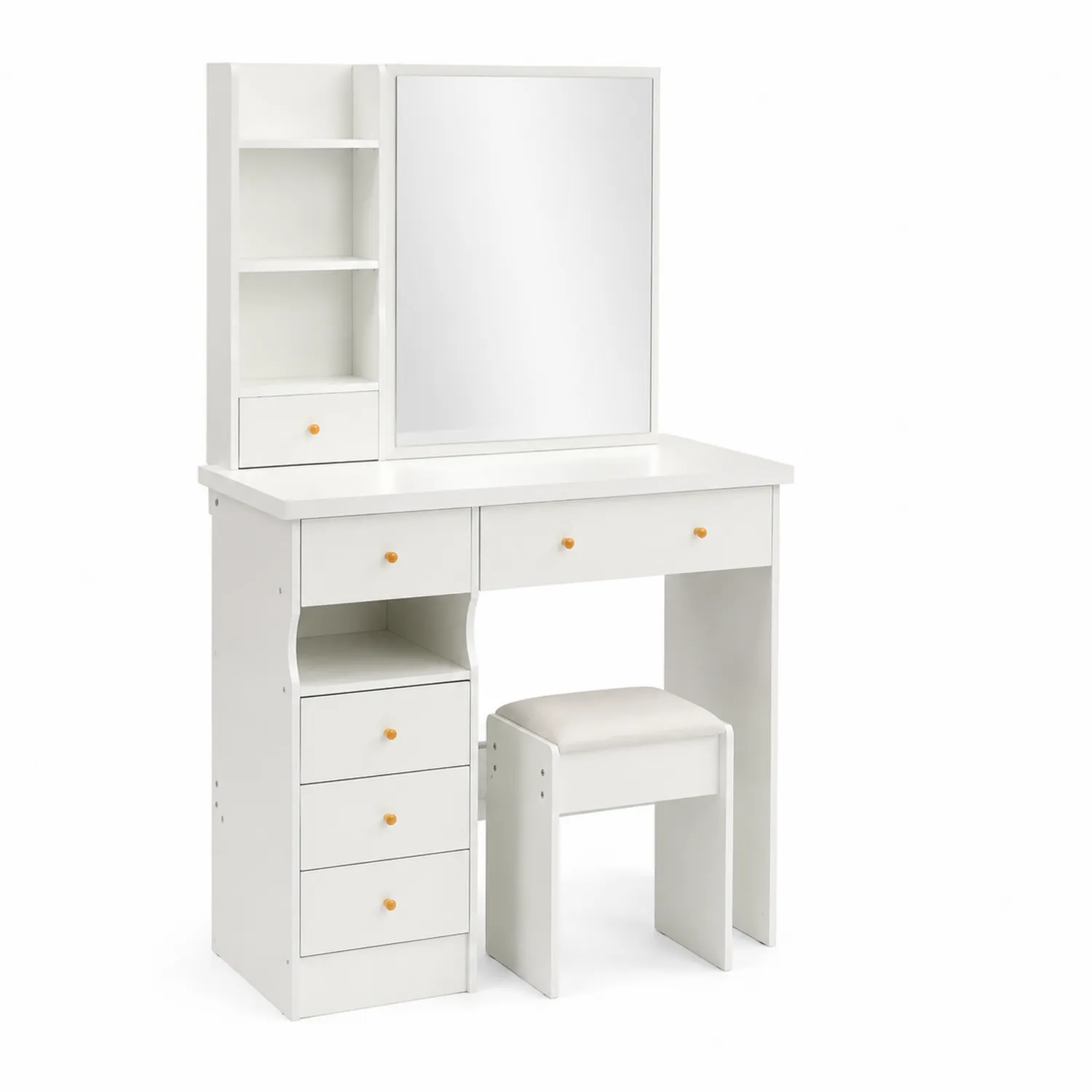 Tocador de MDF con Espejo y Taburete Blanco-Melvitor