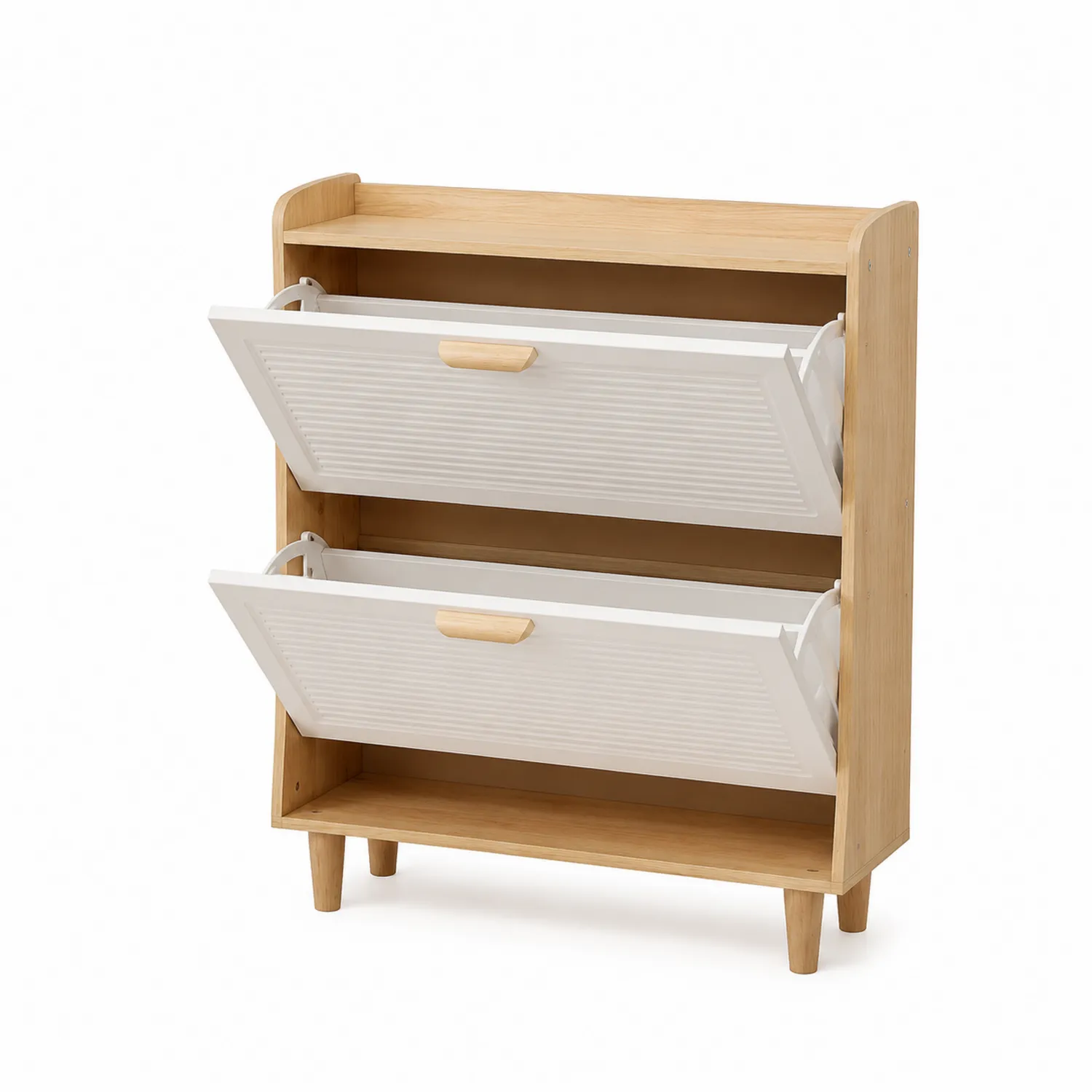 Zapatero de Madera de Pino con Cajones Abatibles Blancos-Melvitor