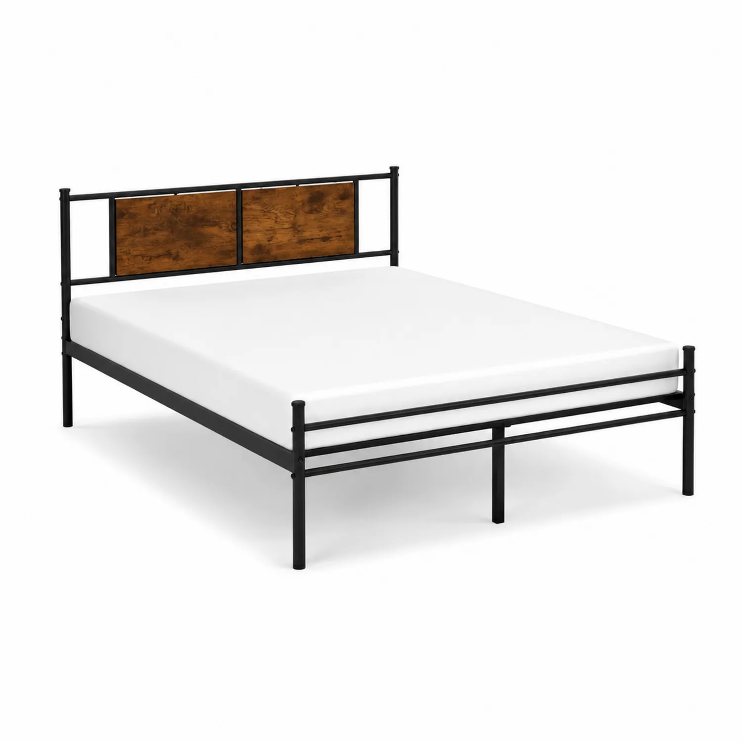 Cama de metal con cabecero de madera contrachapada 200x150 cm Negro y Madera-Melvitor