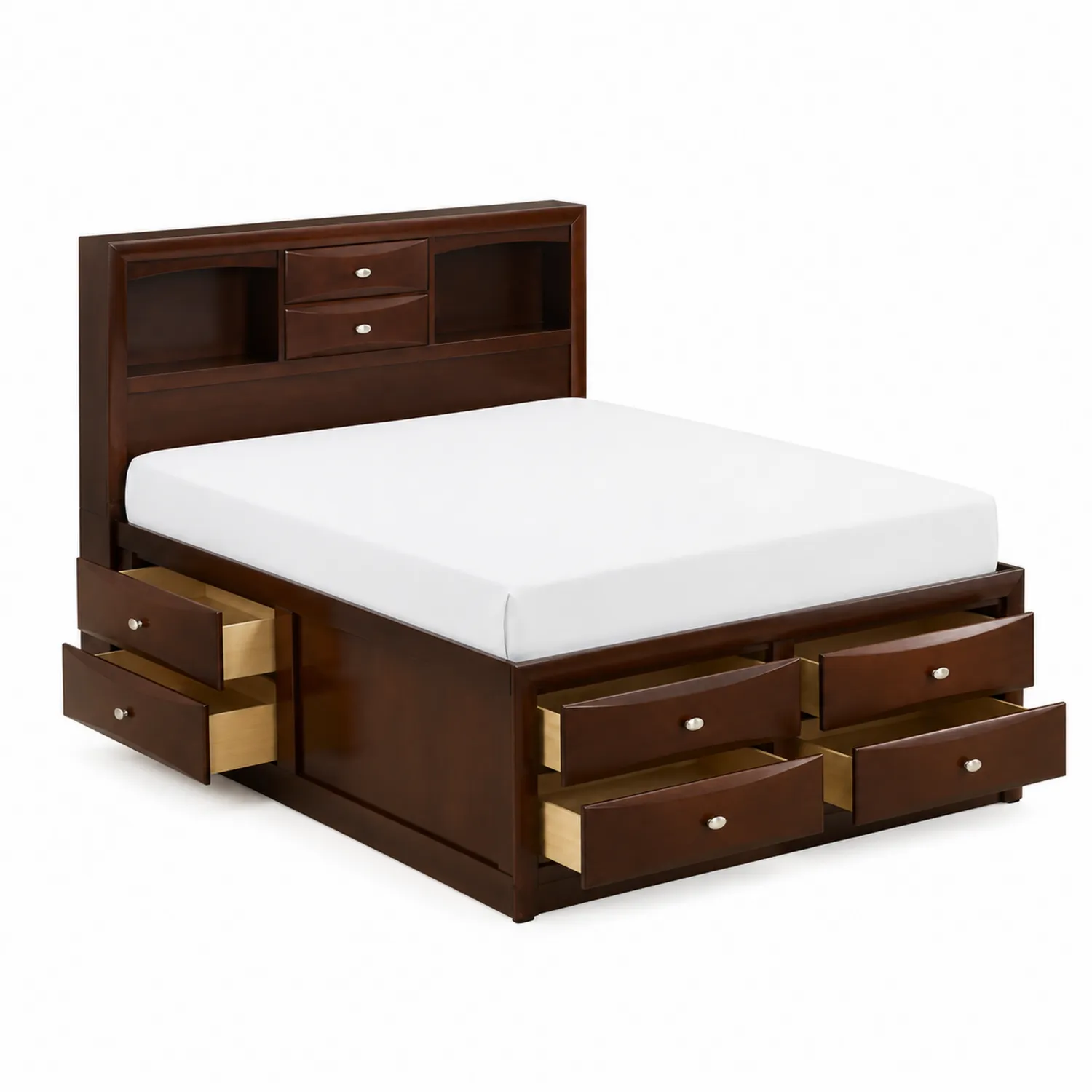 Cama doble de madera maciza con almacenamiento y cabecero 200x160cm Marrón-Melvitor