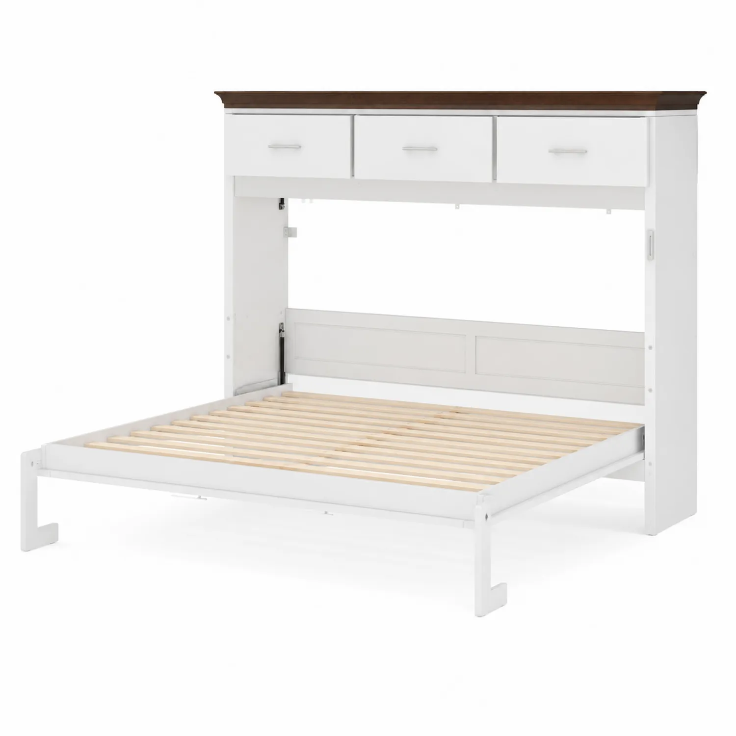Cama abatible de madera con estantería blanco y marrón 200x160 cm-Melvitor