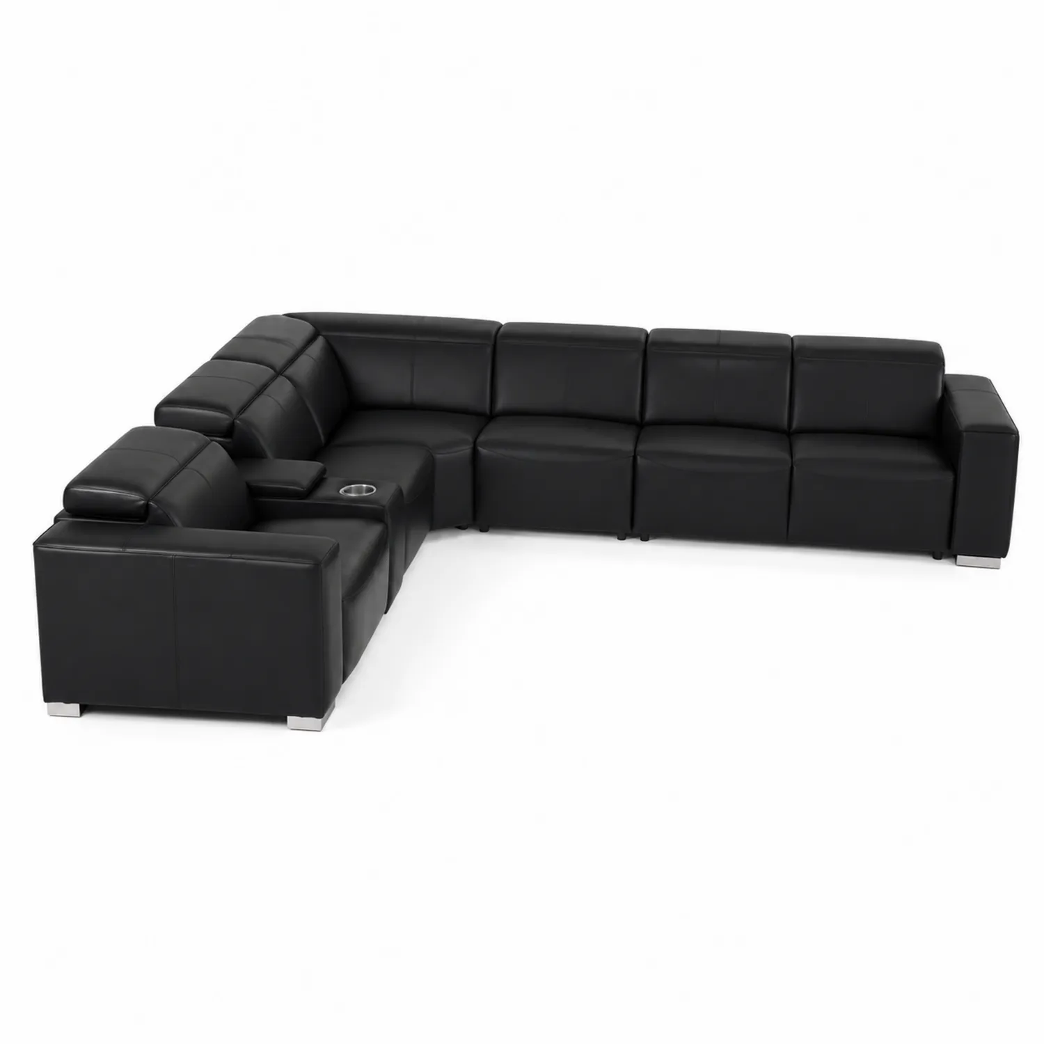 Sofá modular en L de cuero sintético negro