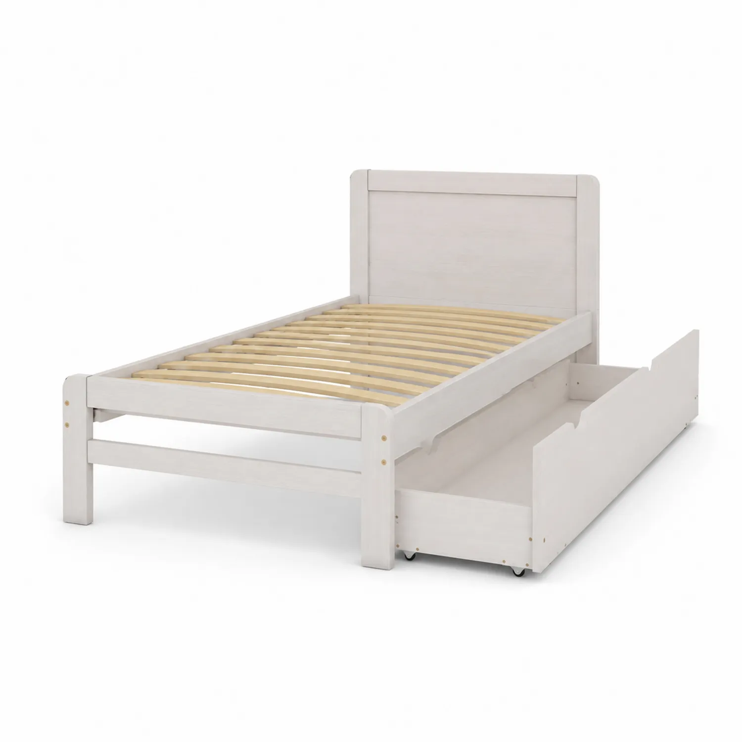 Cama individual de madera con almacenamiento 90x200 cm Blanca