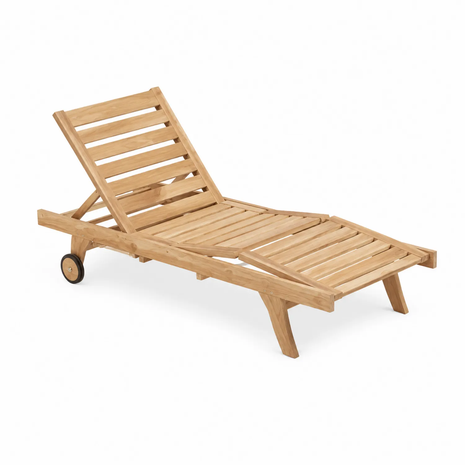 Tumbona de madera de teca ajustable con ruedas